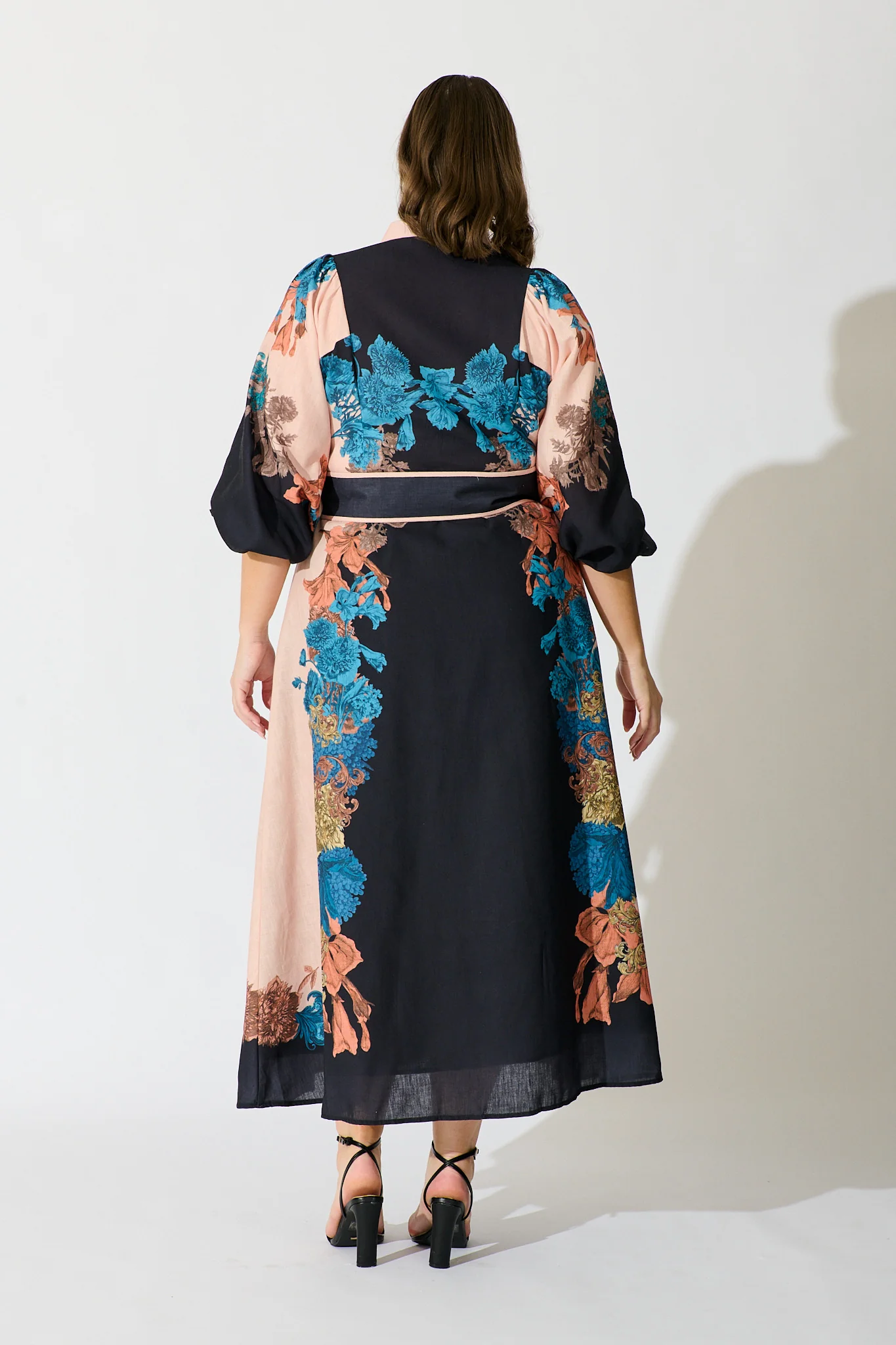 Botanical Bliss Maxi Shirt Dress in Black Multi Floral Linen Blend - Image 11