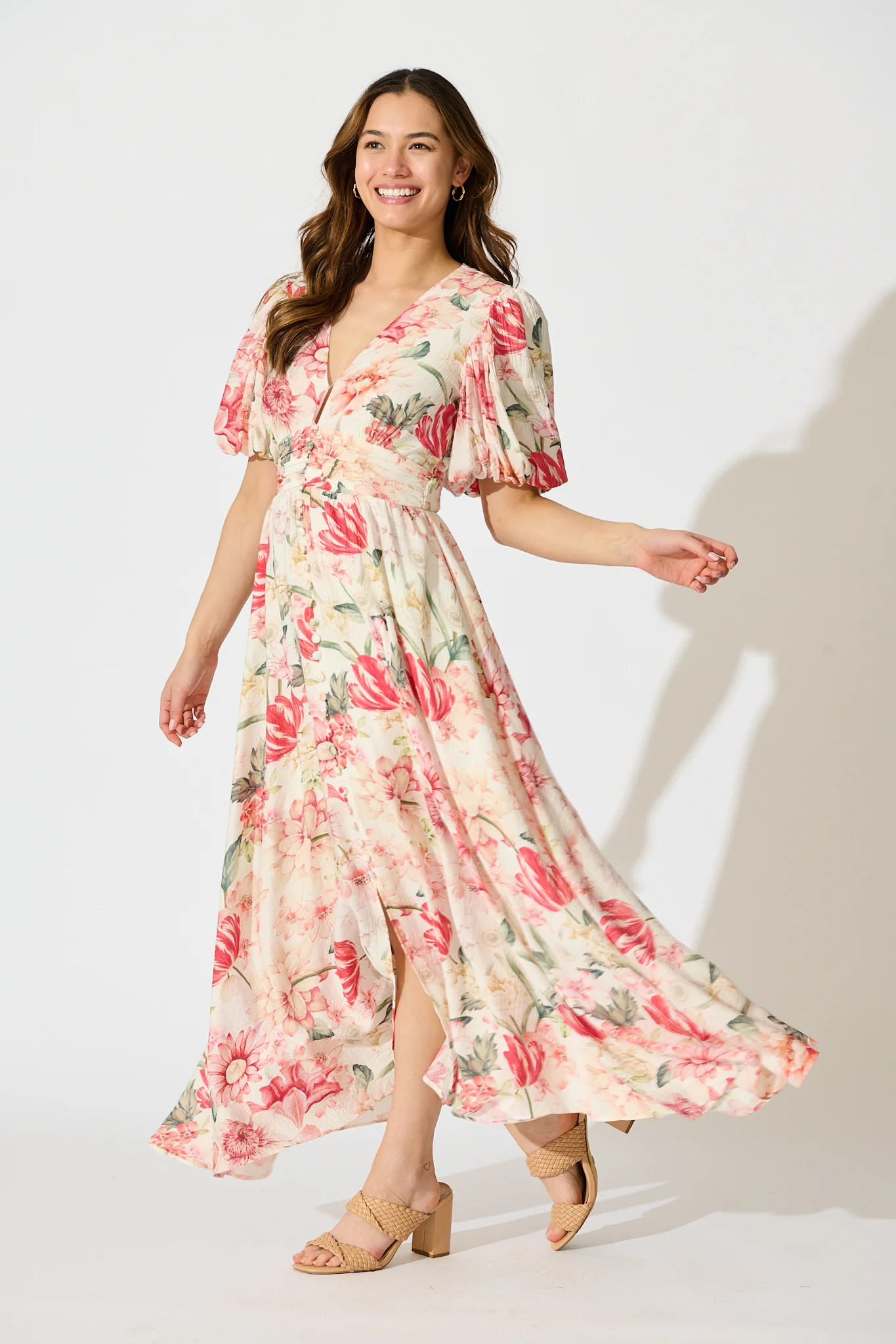 Botanical Romance Maxi Dress in Cream with Multi Floral - Image 3