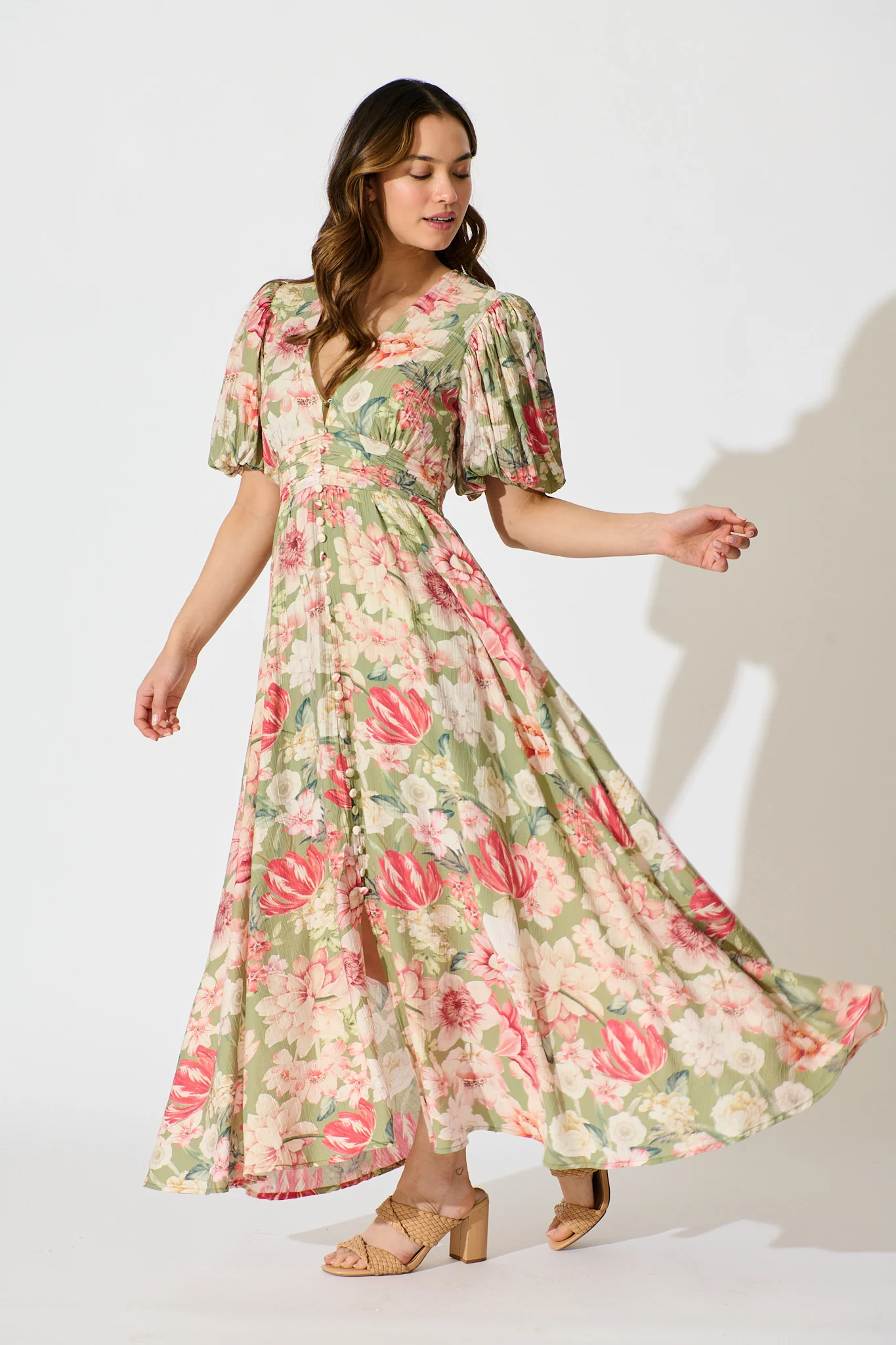 Botanical Romance Maxi Dress in Sage with Blush Floral - Image 3
