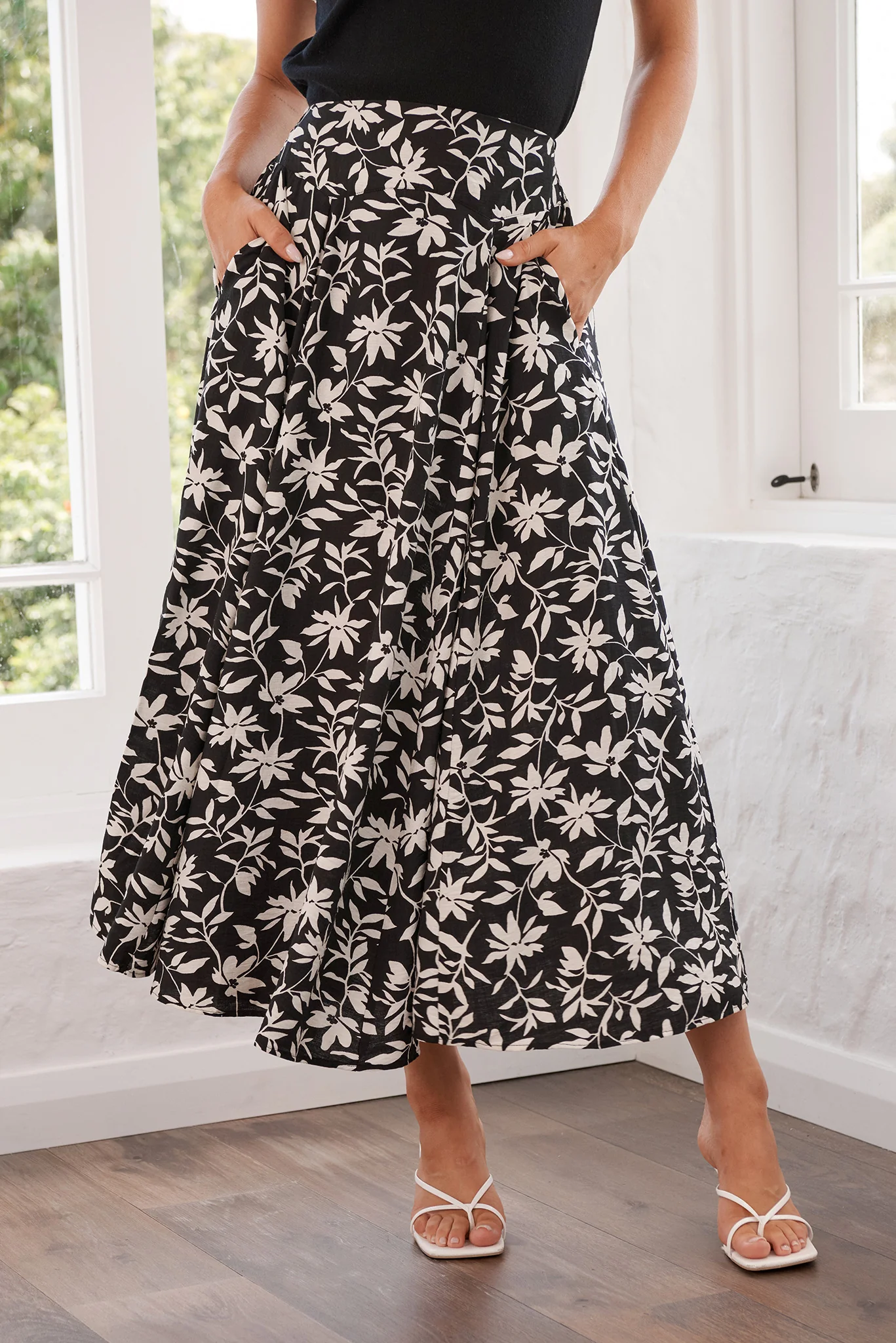 Brandsy Maxi Skirt In Black With Cream Floral - Image 4