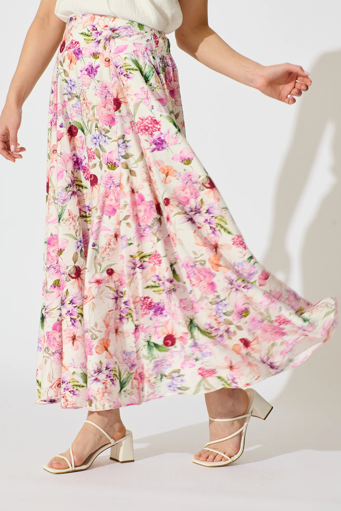 Brandsy Maxi Skirt in White with Lilac Floral - Image 2