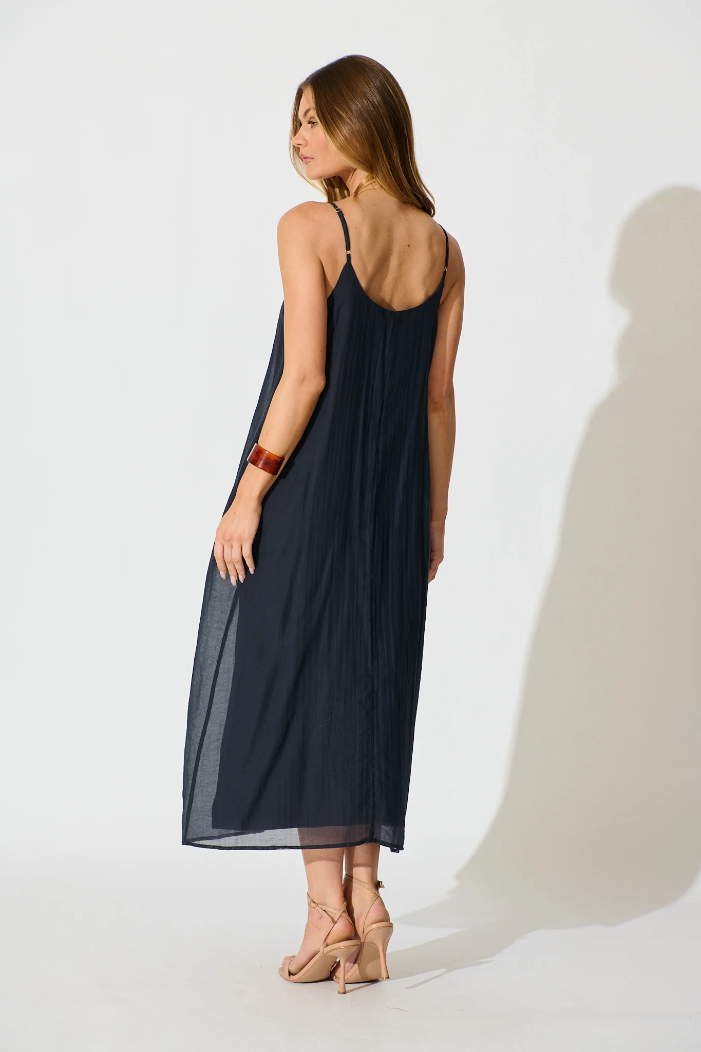 Breeze Maxi Sundress in Pleated Navy Cotton Blend - Image 4