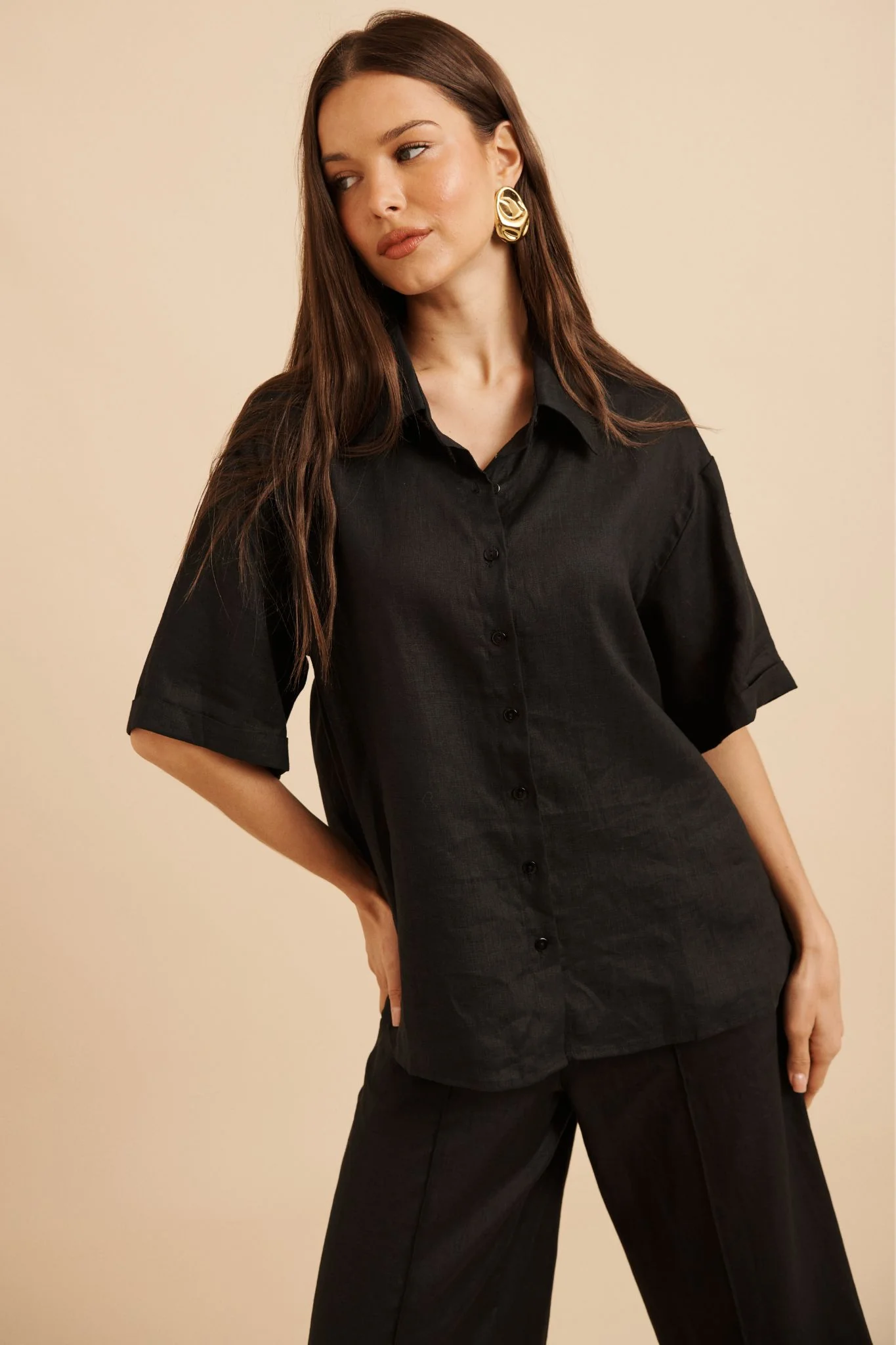 Breeze Shirt In Black Linen