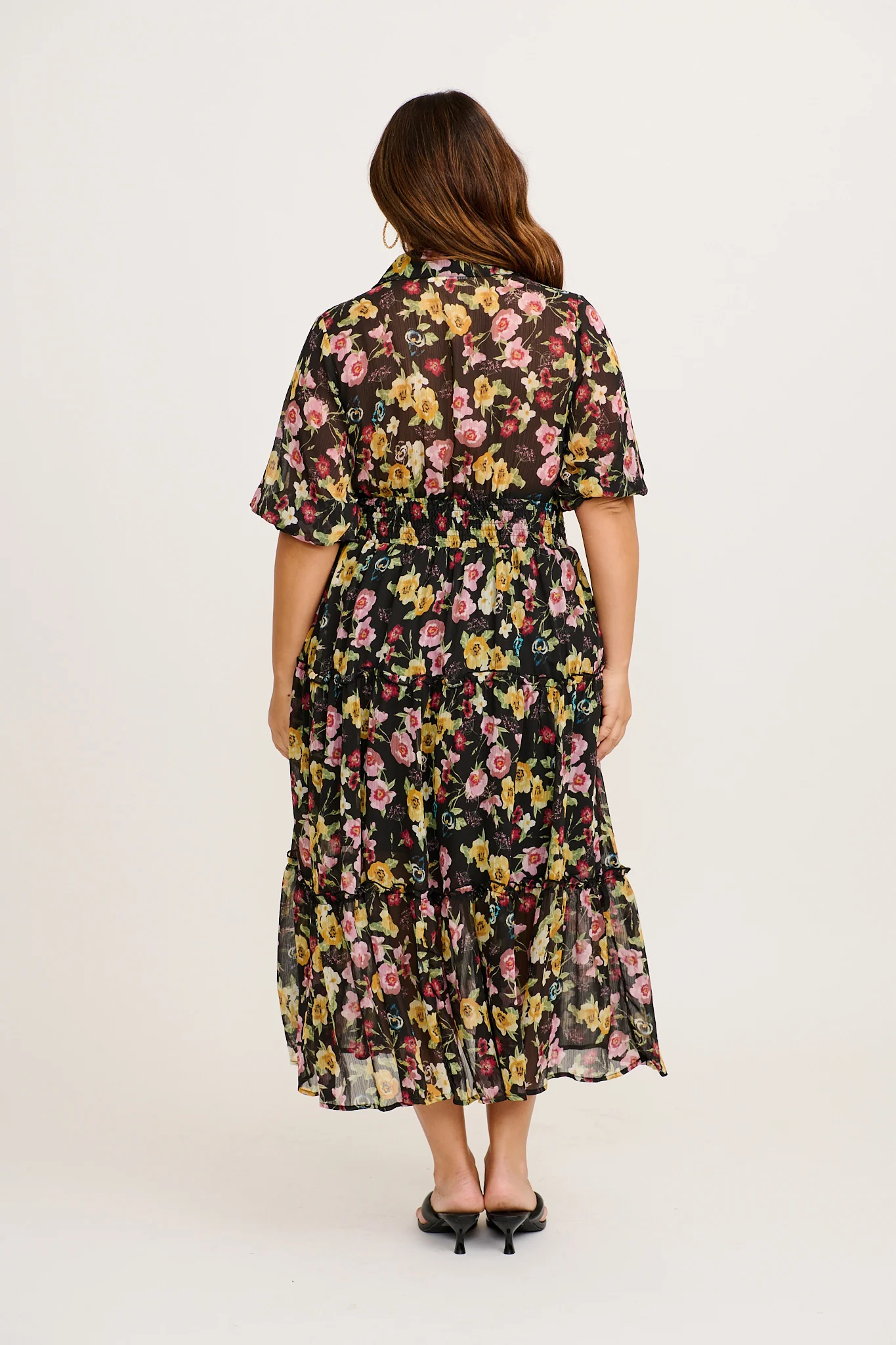Brittney Midi Dress in Black Multi Floral Chiffon - Image 12