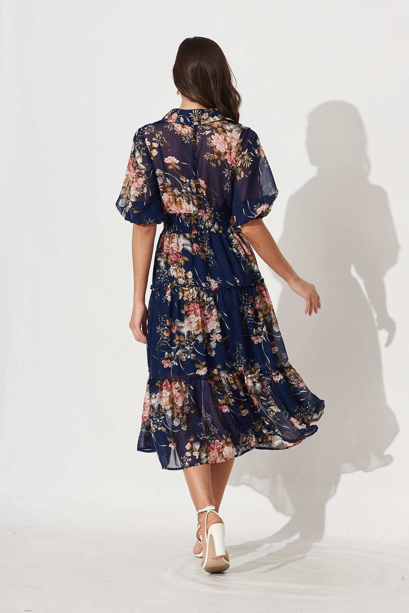 Brittney Midi Dress In Navy And Pink Floral Chiffon - Image 4