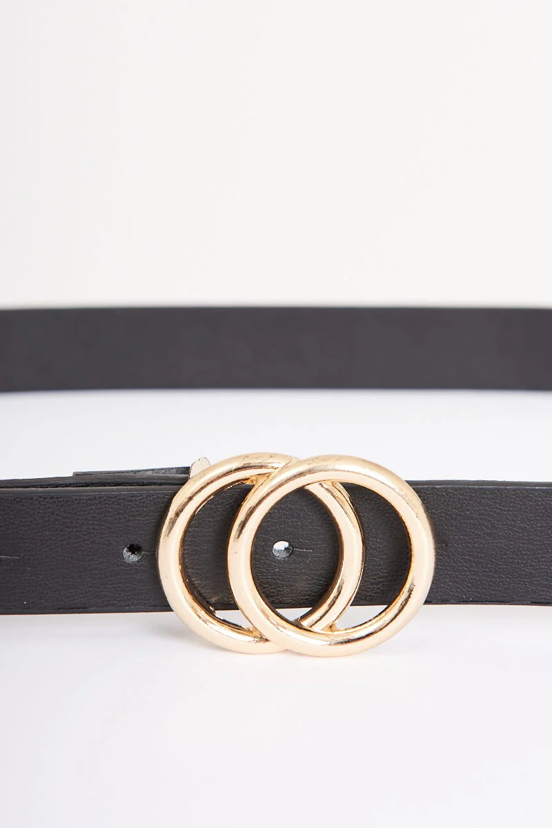 Brooklyn Belt In Black With Double Gold Ring Buckle - Image 6