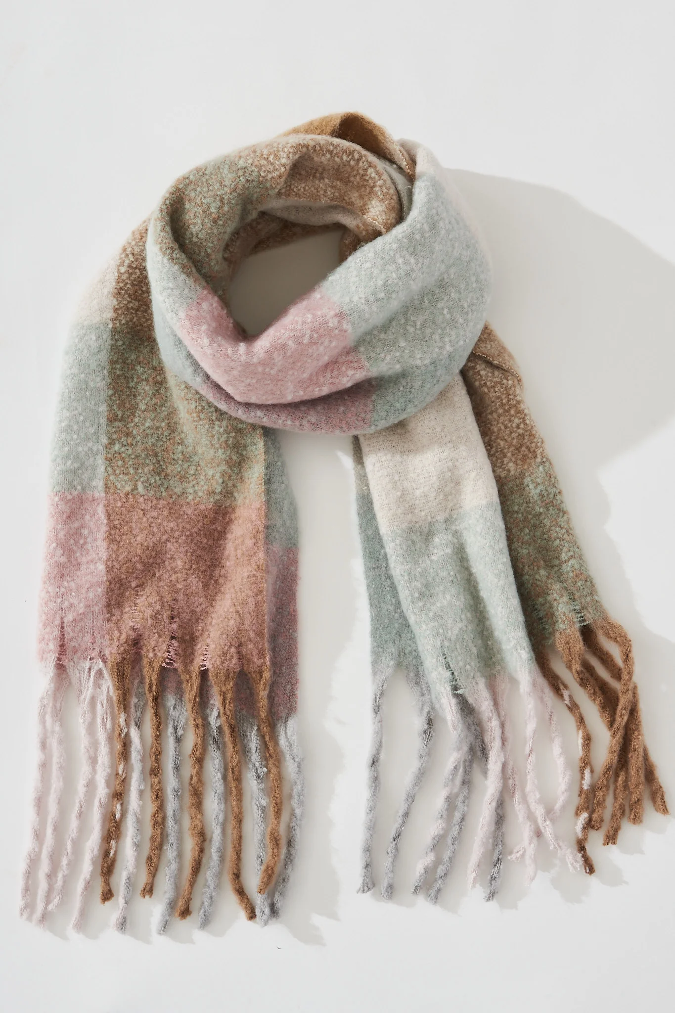 Brooklyn Oversized Knit Scarf In Multi Pastel Check - Image 3