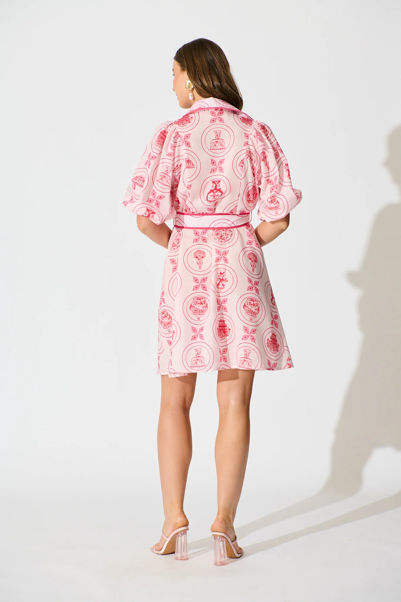 Brooks Shirt Dress in Pink Tiles Linen Blend - Image 4