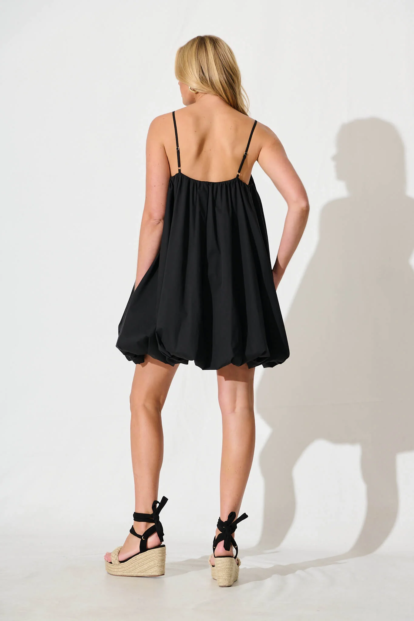 Bryson Bubble Hem Dress in Black Cotton - Image 4