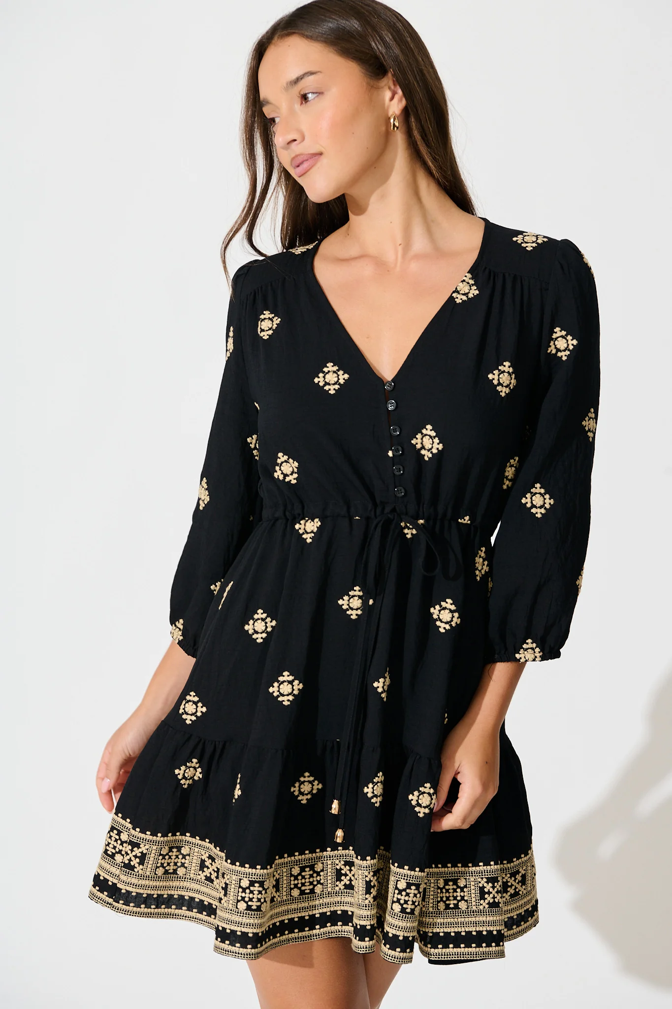 Byron Dress in Black with Cream Embroidery - Image 2