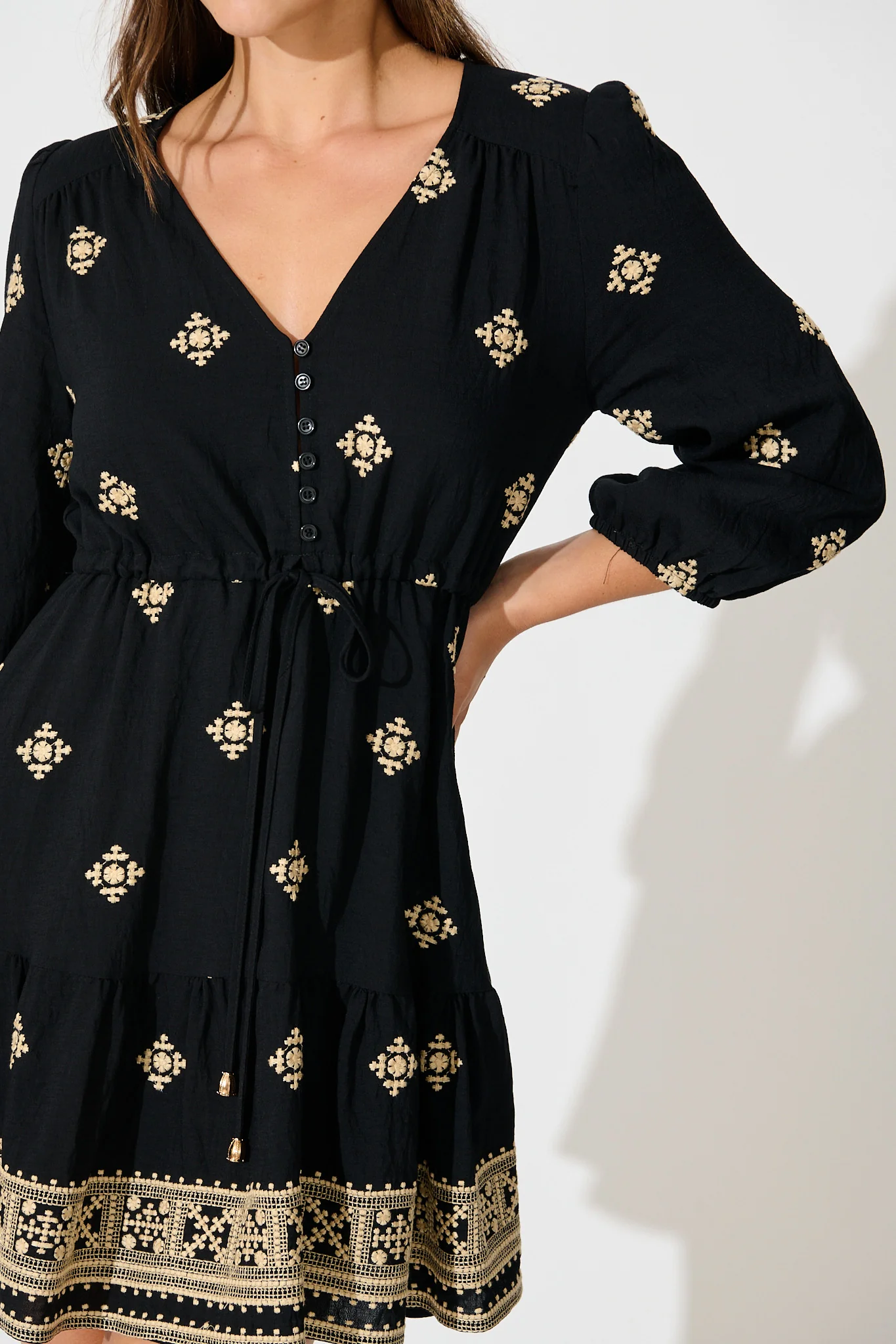 Byron Dress in Black with Cream Embroidery - Image 5