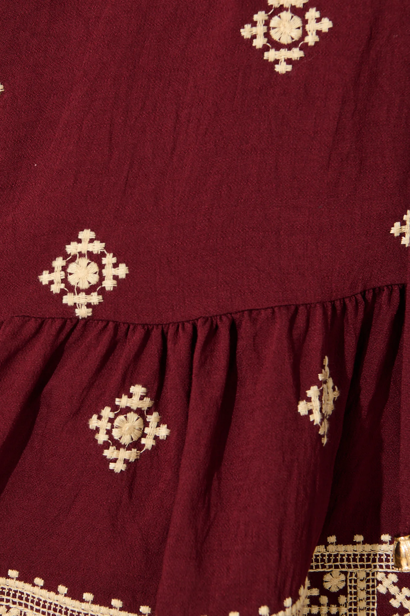 Byron Dress in Wine with Cream Embroidery - Image 6