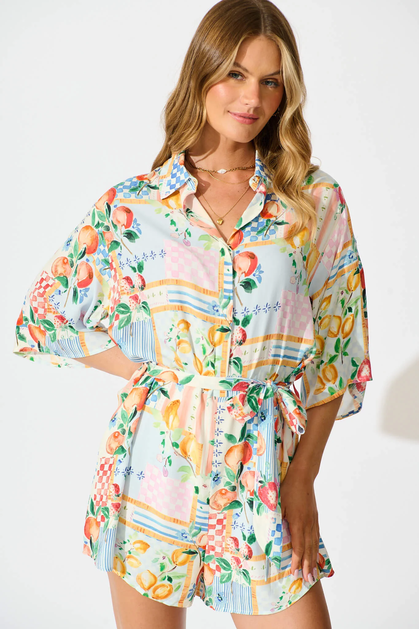 Cabello Playsuit in Multi Patchwork Print - Image 2