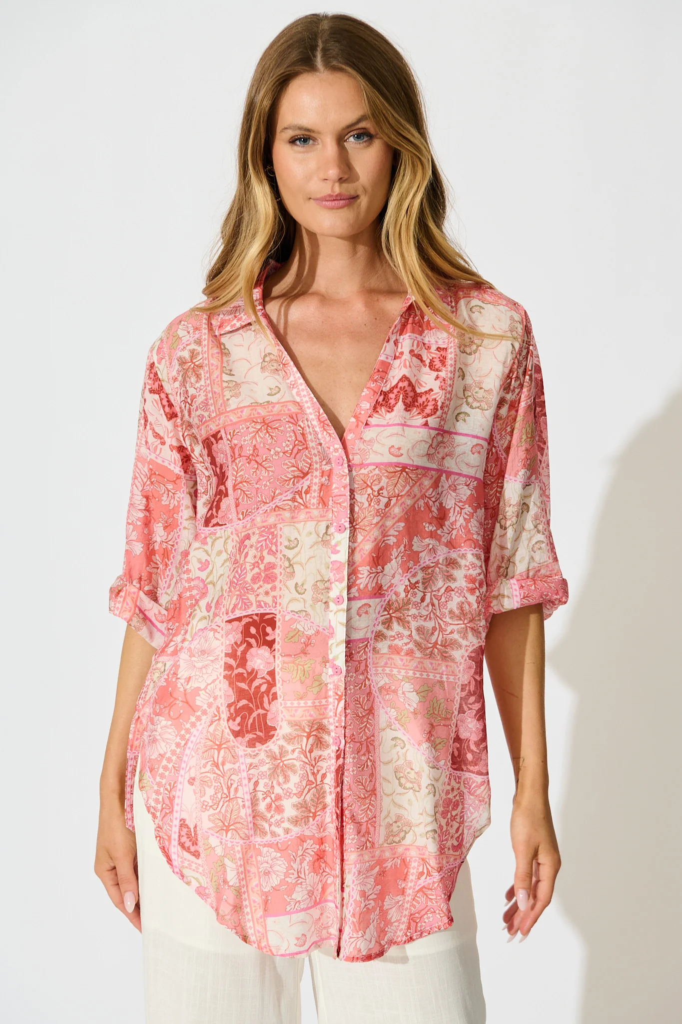 Calantha Shirt in Pink Patchwork Floral