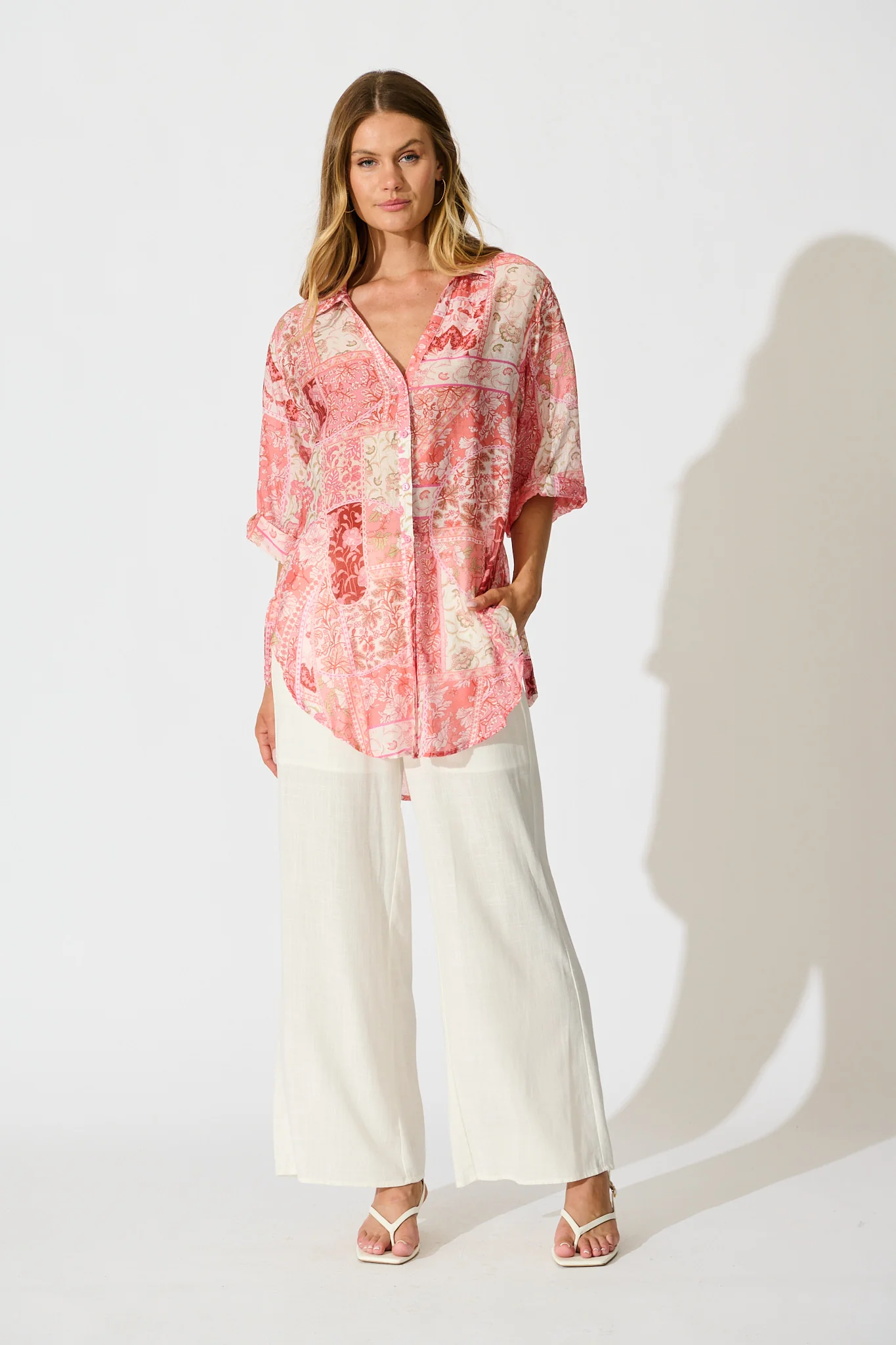 Calantha Shirt in Pink Patchwork Floral - Image 2