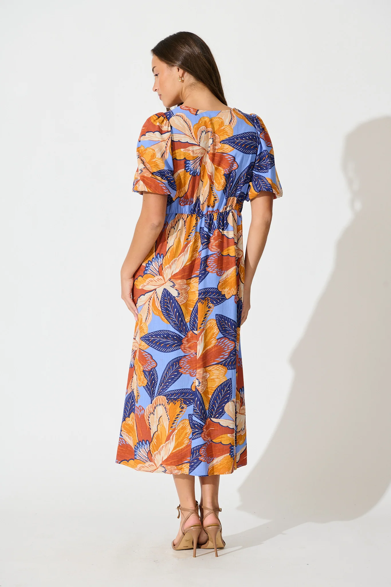 Calissa Midi Dress in Multi Print Linen Blend - Image 4