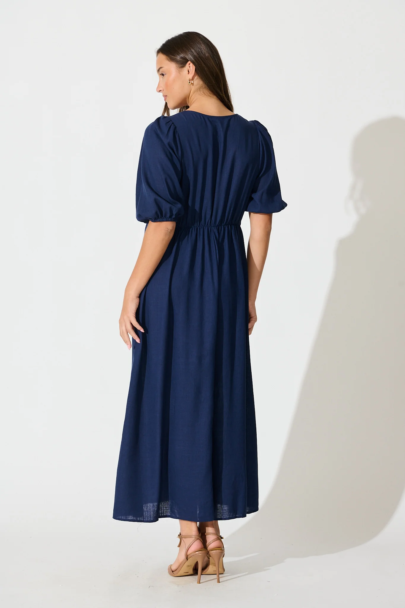 Calissa Midi Dress in Navy Linen Blend - Image 4