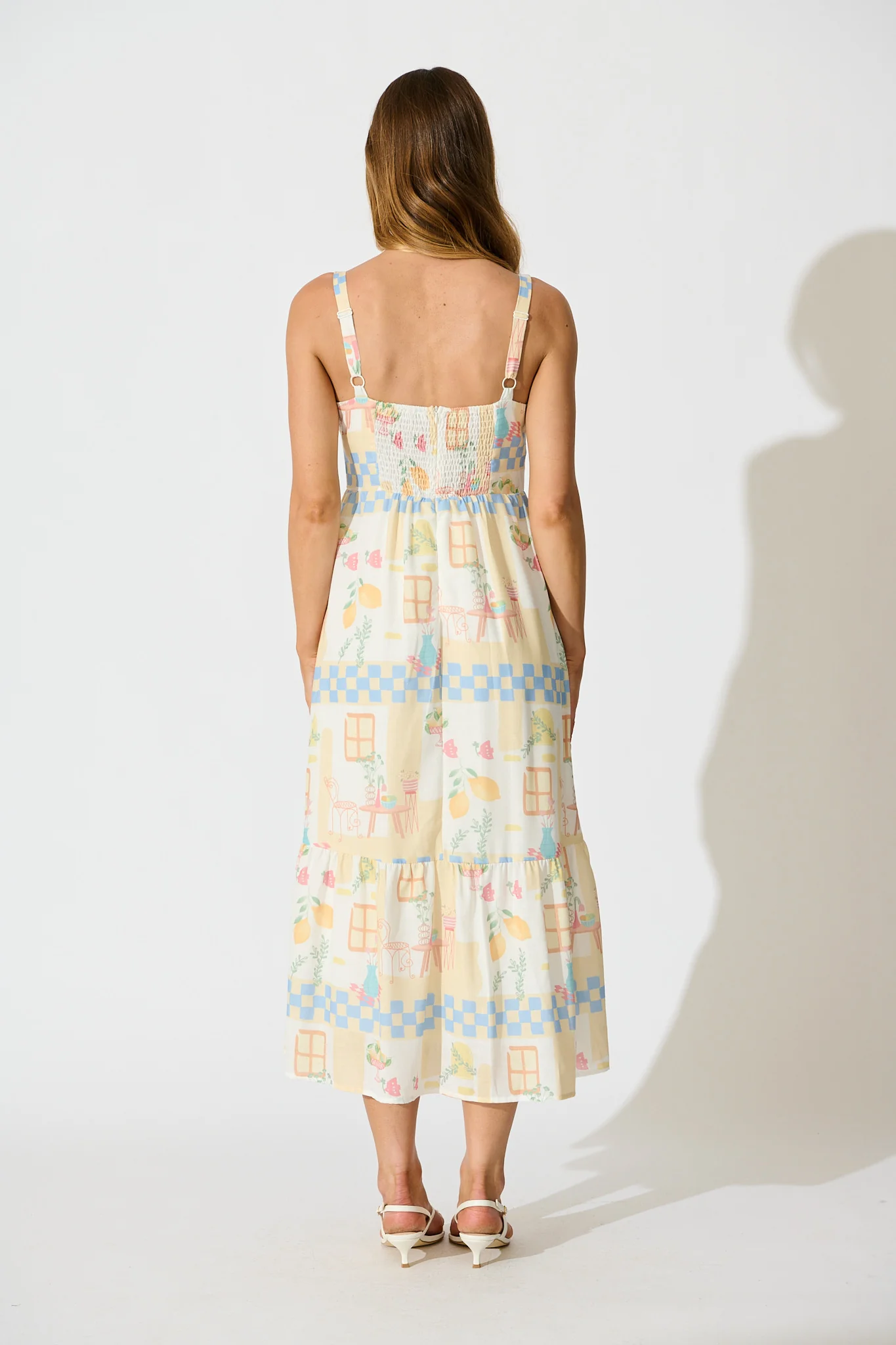 Calli Midi Sundress in Yellow Multi Lemon Linen Blend - Image 4
