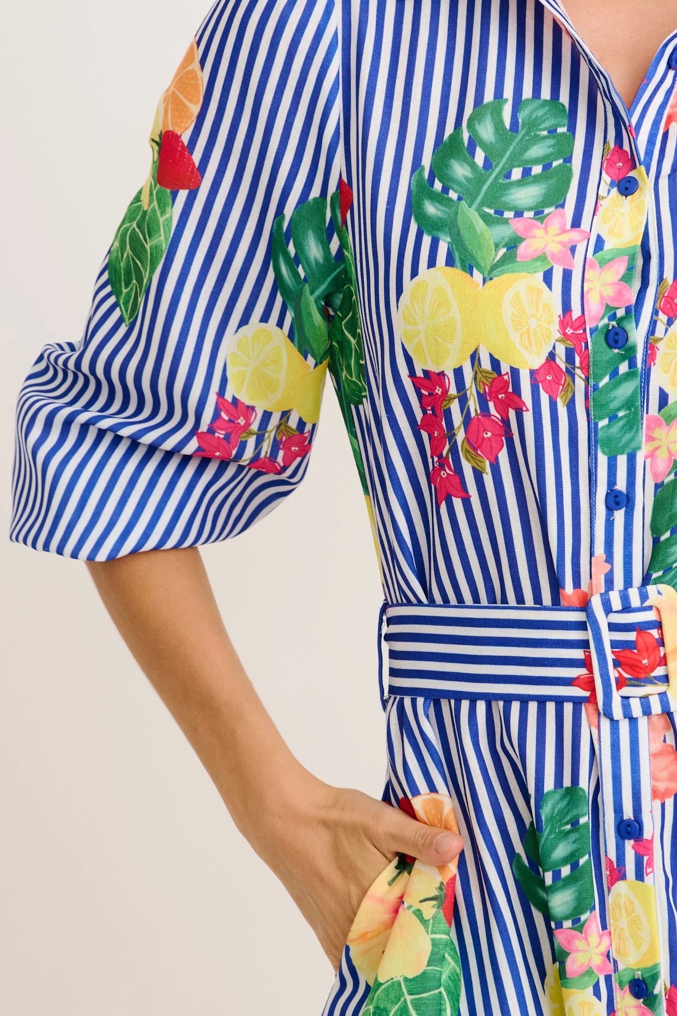 Callidora Maxi Shirt Dress in Blue Stripe Print Linen Blend - Image 10