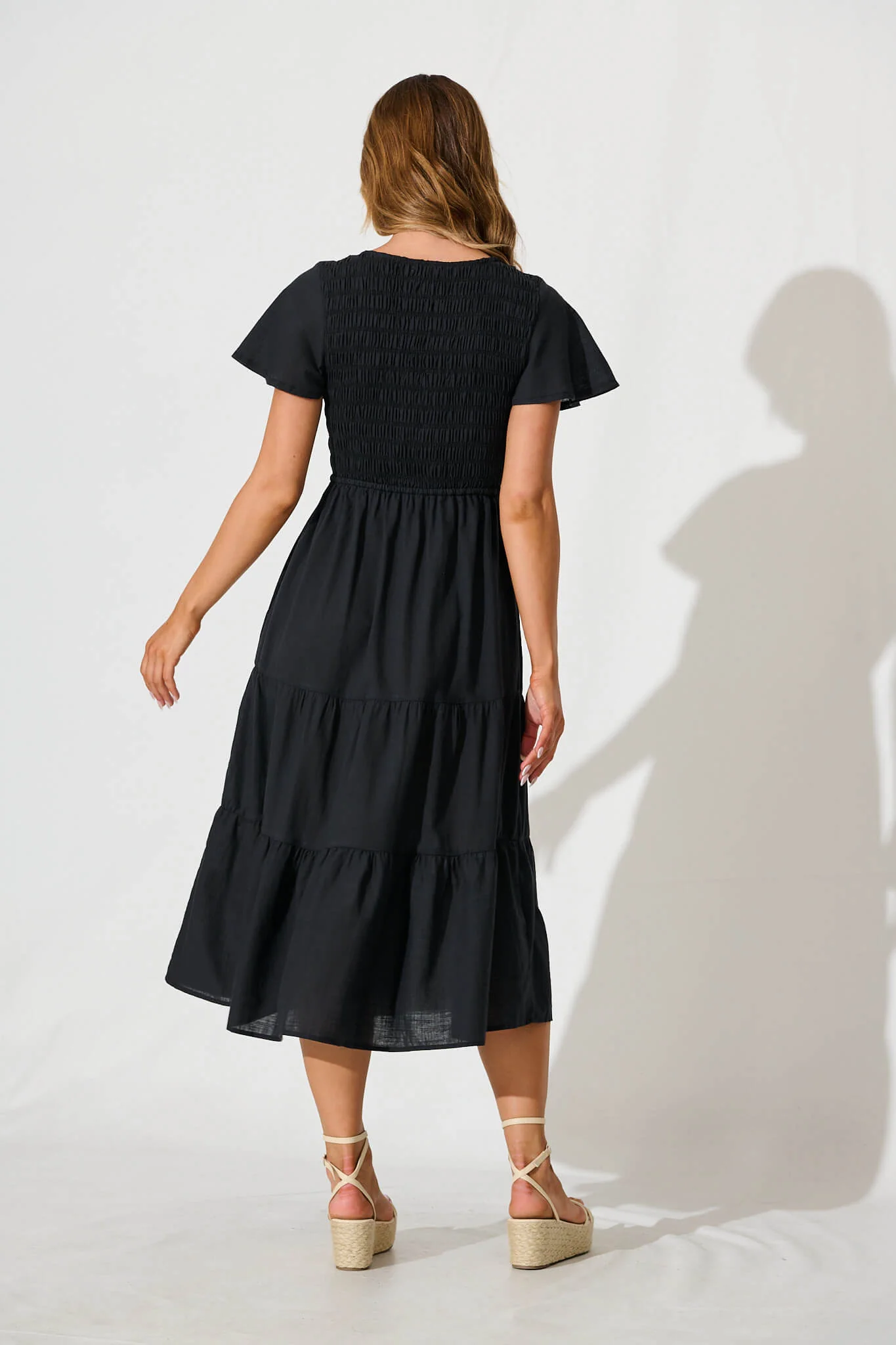Callie Midi Dress in Black Linen Blend - Image 4