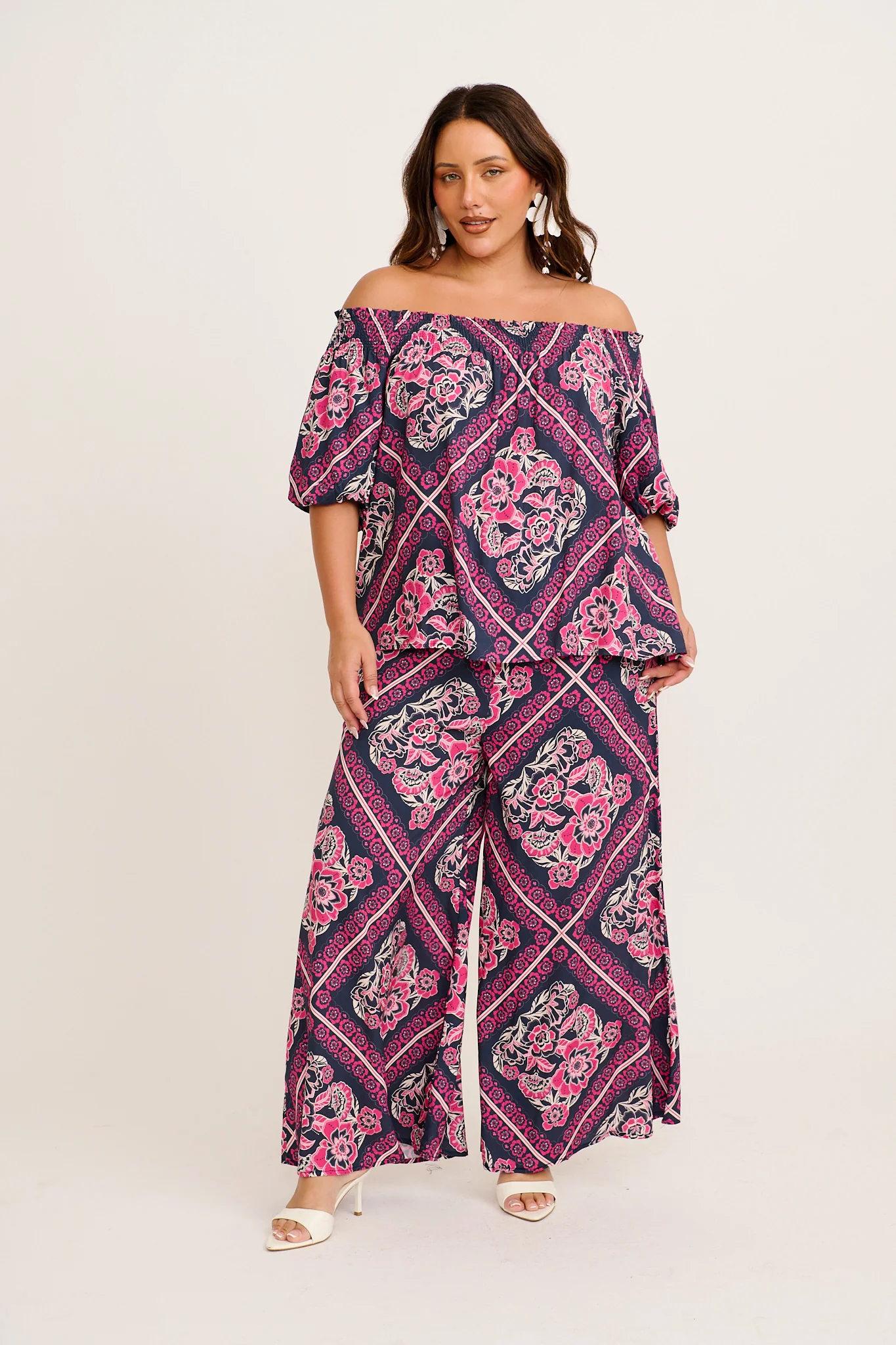 Cambree Pants in Navy with Pink Floral Tiles Print - Image 2