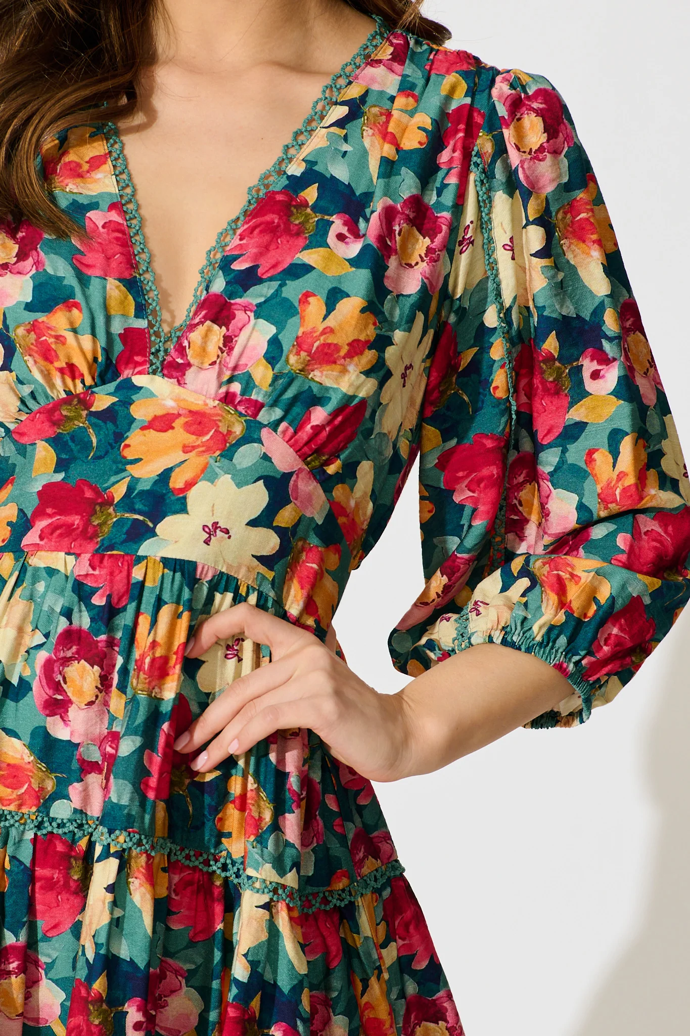 Camelia Dress in Jade Floral Print - Image 5