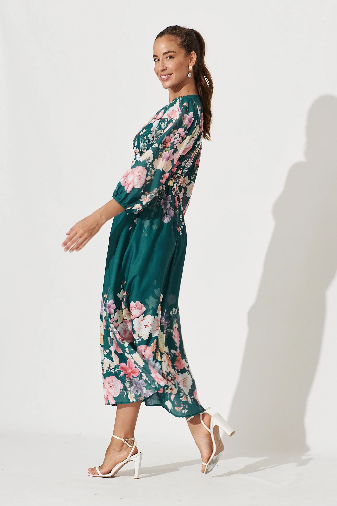 Camie Maxi Dress In Teal With Orange Floral - Image 3