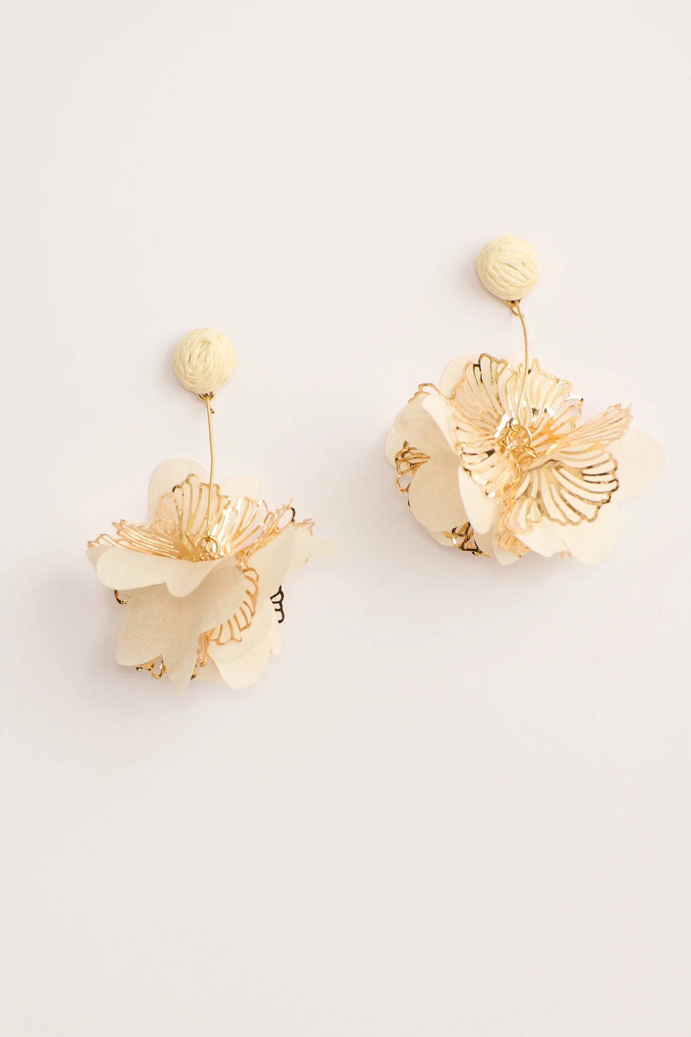 Camila Statement Earrings in Cream and Gold Floral