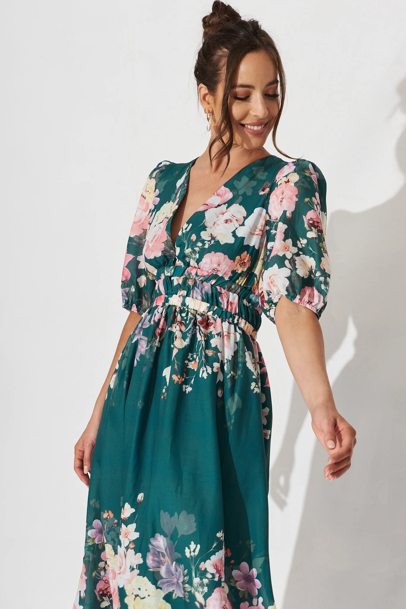 Camille Maxi Dress In Teal With Orange Floral - Image 2