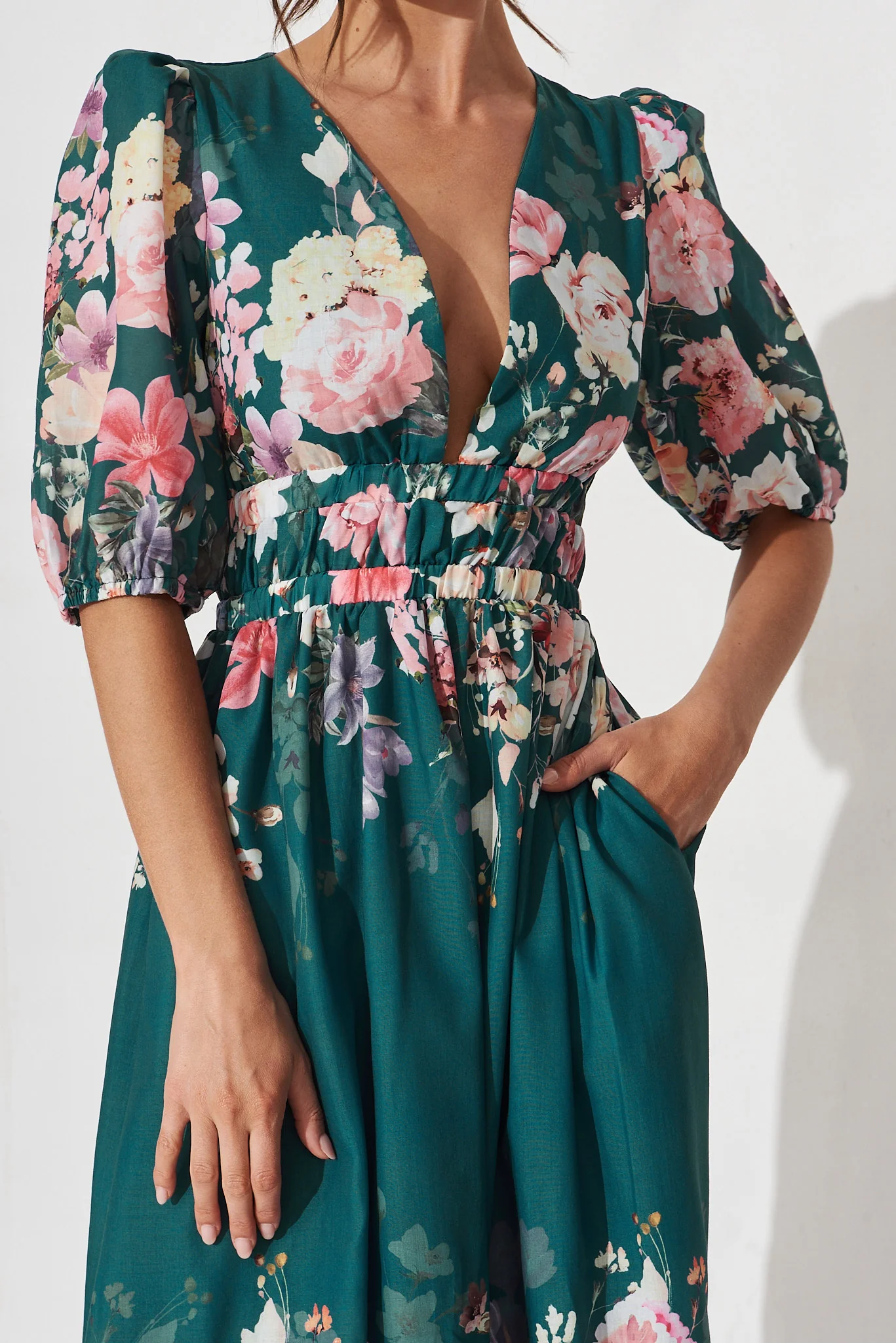 Camille Maxi Dress In Teal With Orange Floral - Image 5