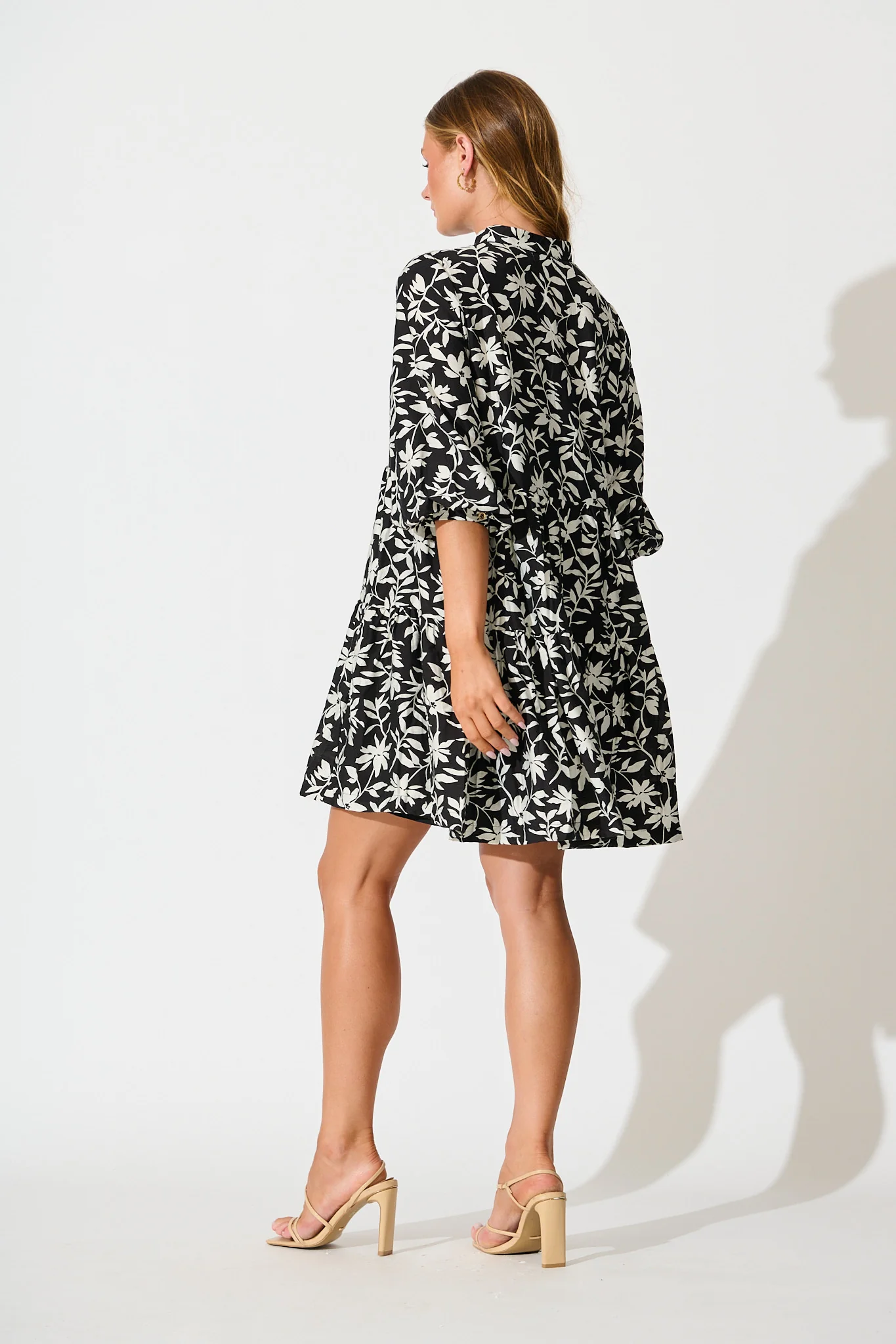 Caracelle Smock Dress Black with Cream Floral - Image 8