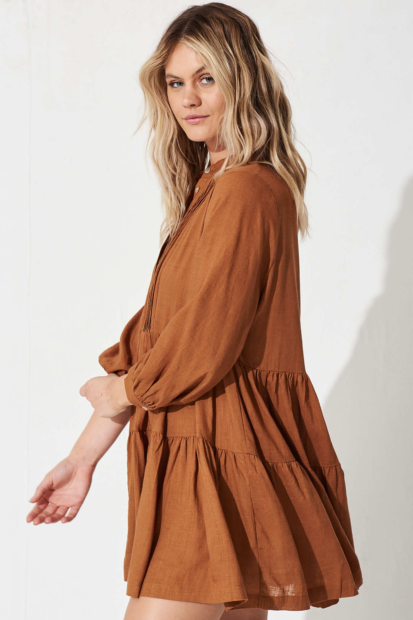 Caracelle Smock Dress In Camel Brown - Image 2