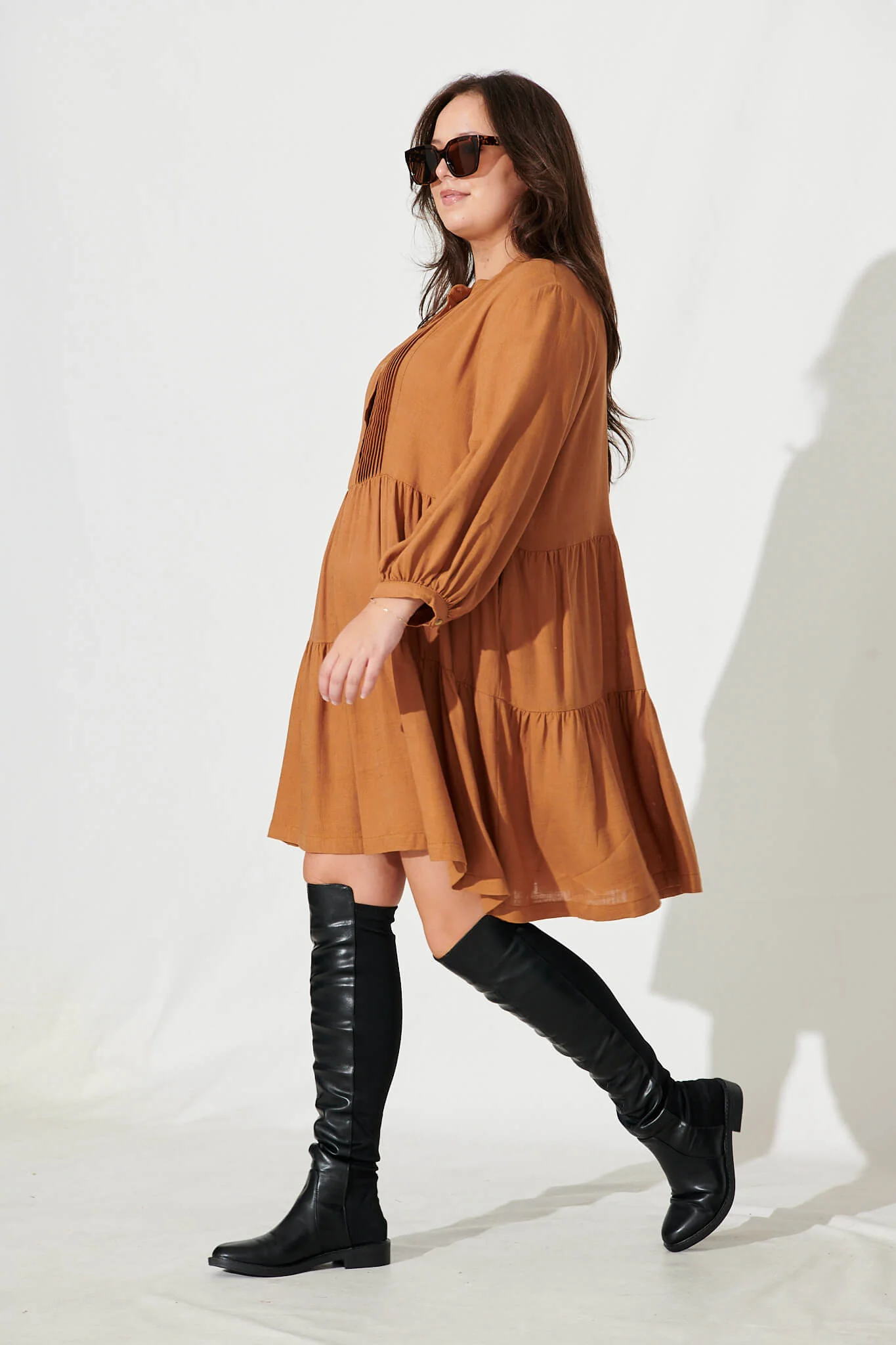 Caracelle Smock Dress In Camel Brown - Image 5