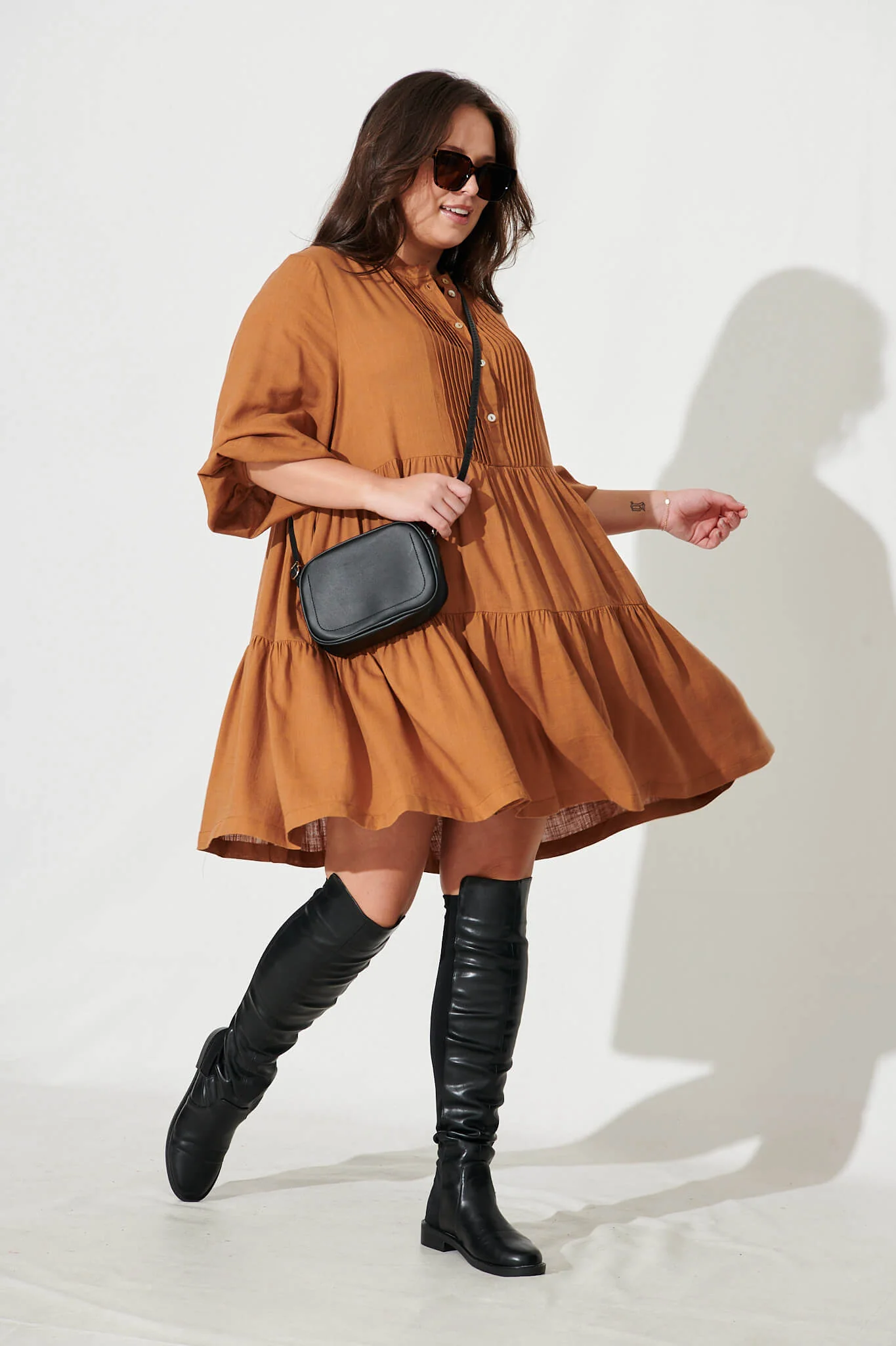 Caracelle Smock Dress In Camel Brown - Image 7