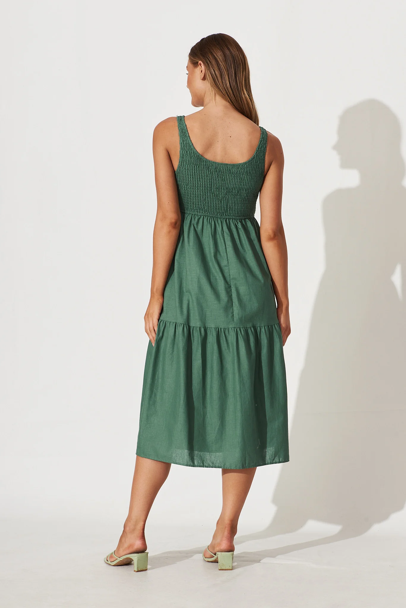 Caribbean Midi Dress In Green Cotton Linen - Image 4