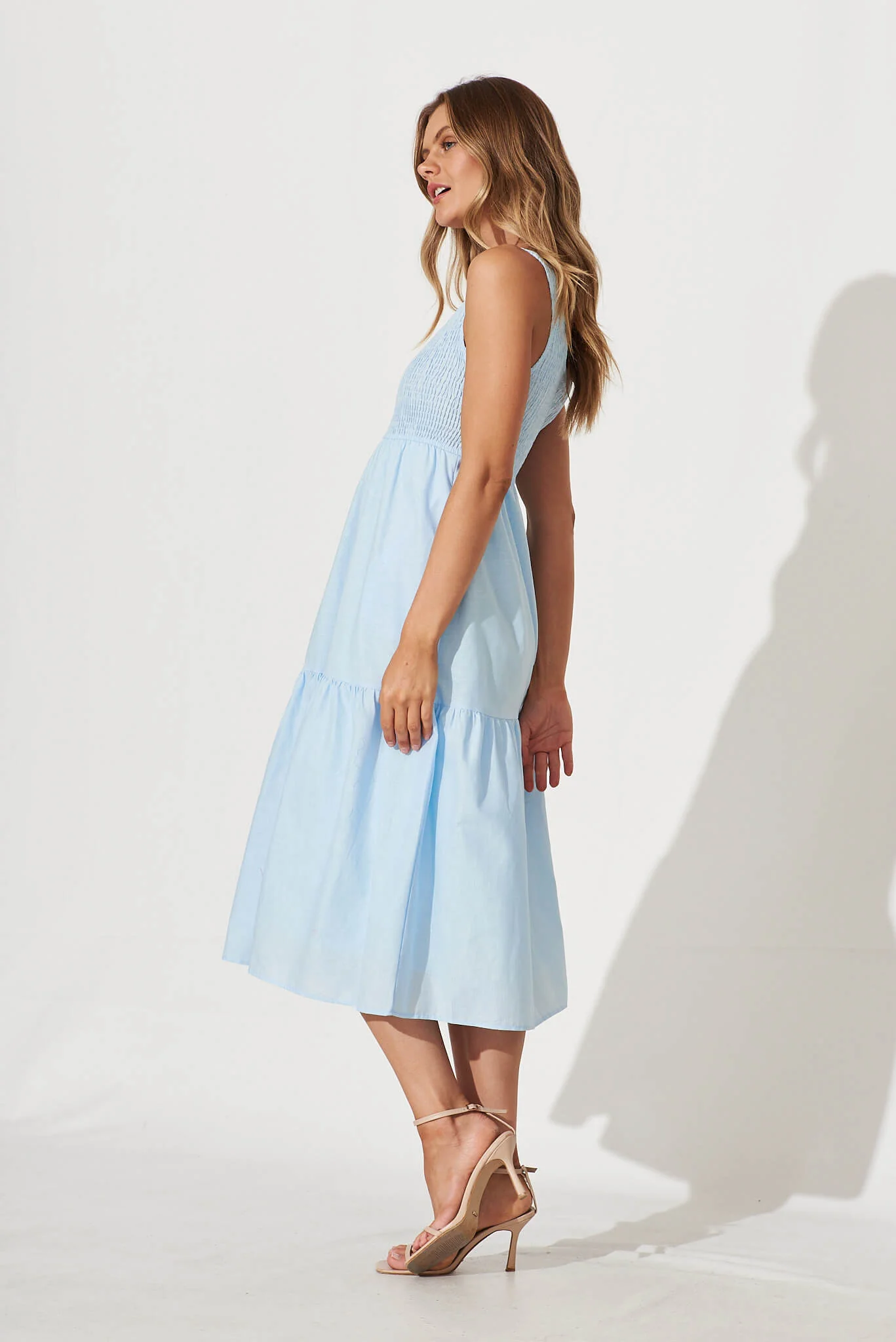 Caribbean Midi Dress In Pale Blue Cotton Linen - Image 3