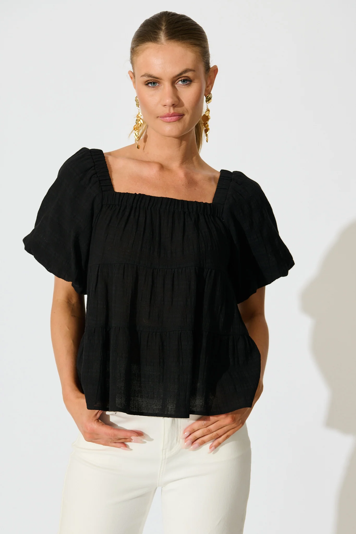 Carlene Top in Black Cotton