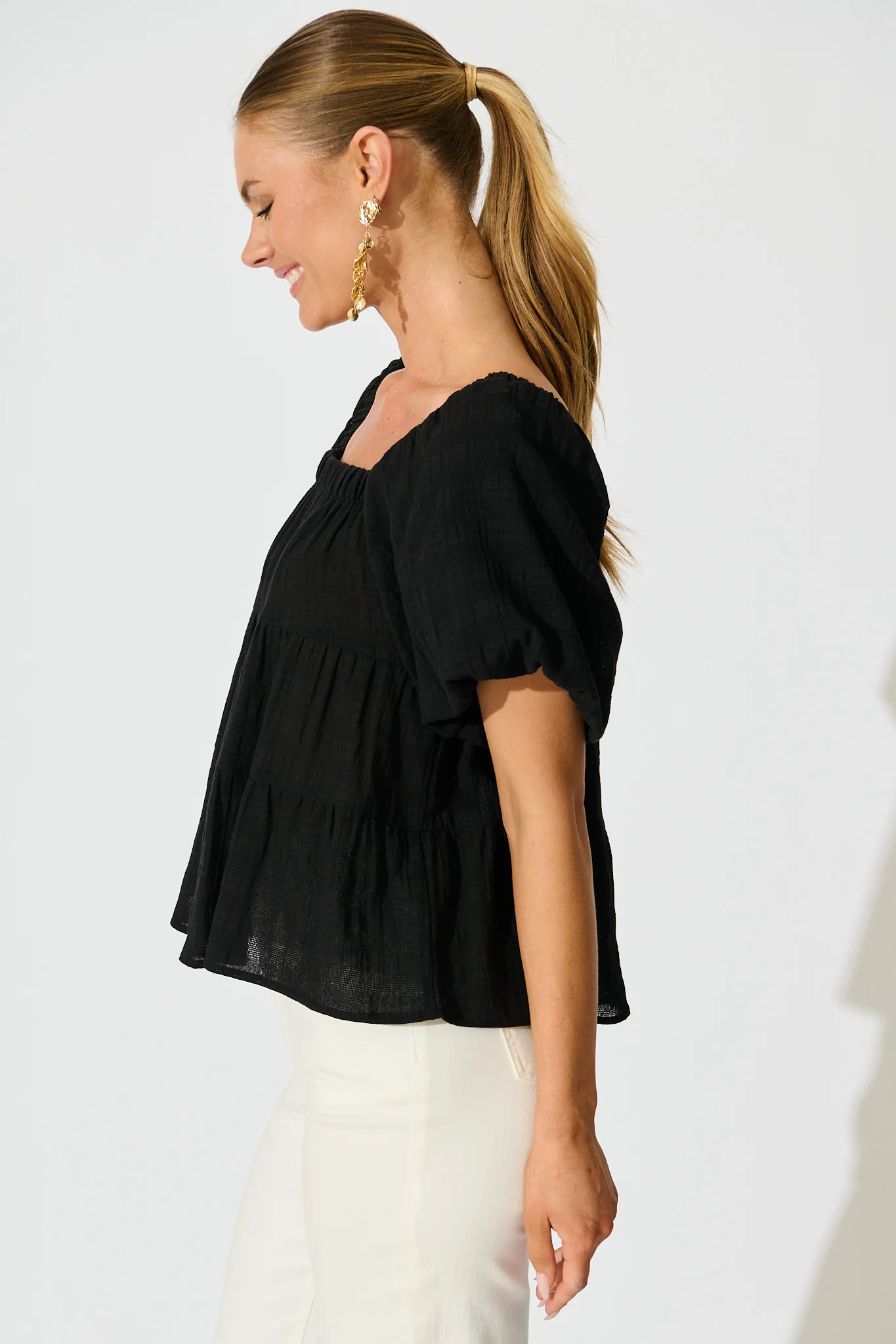 Carlene Top in Black Cotton - Image 3
