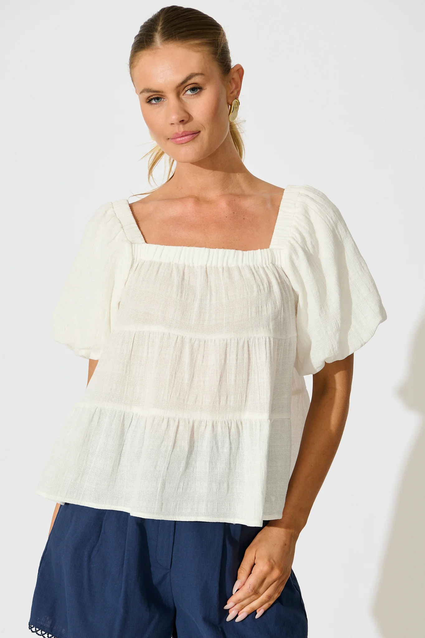 Carlene Top in White Cotton