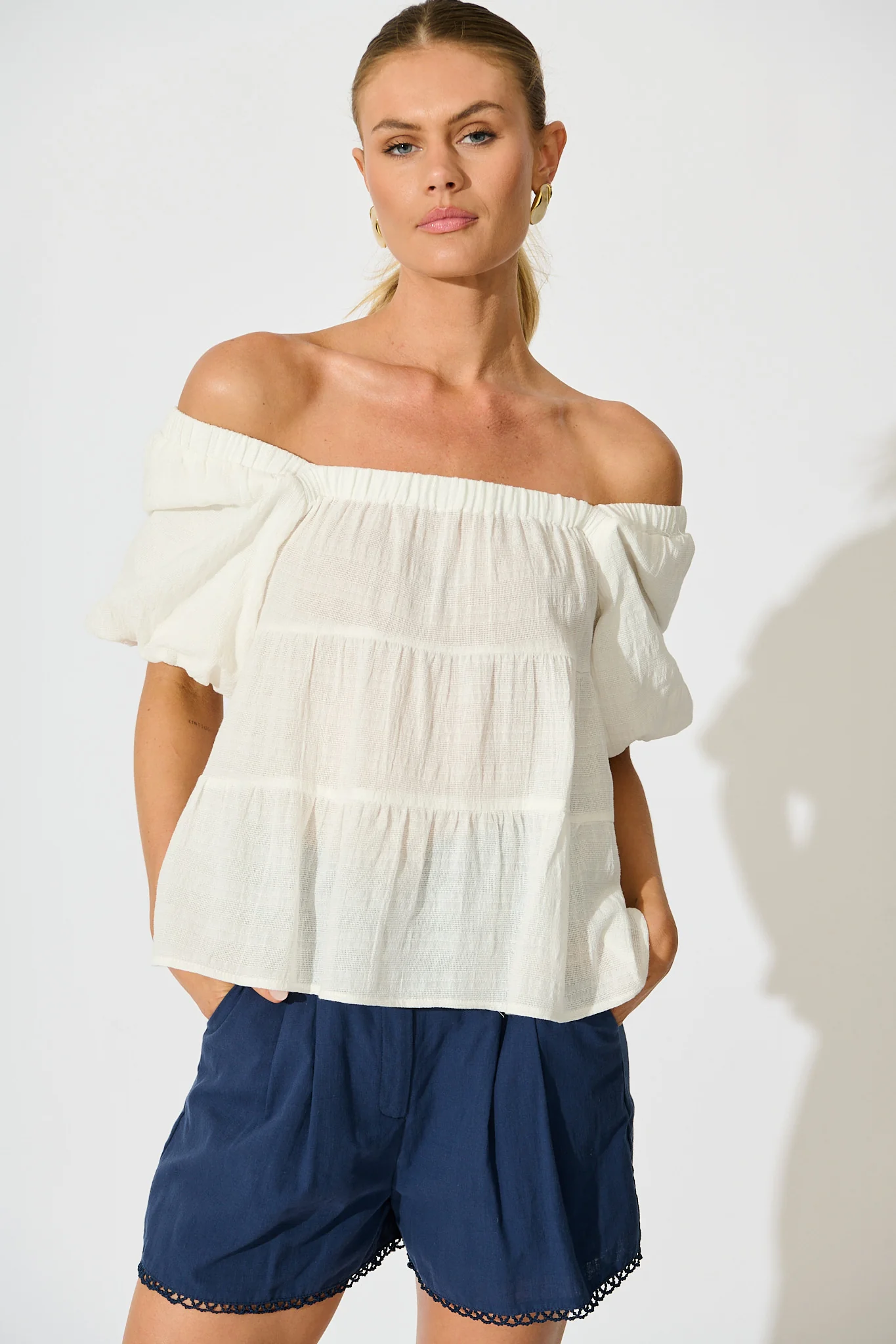 Carlene Top in White Cotton - Image 3