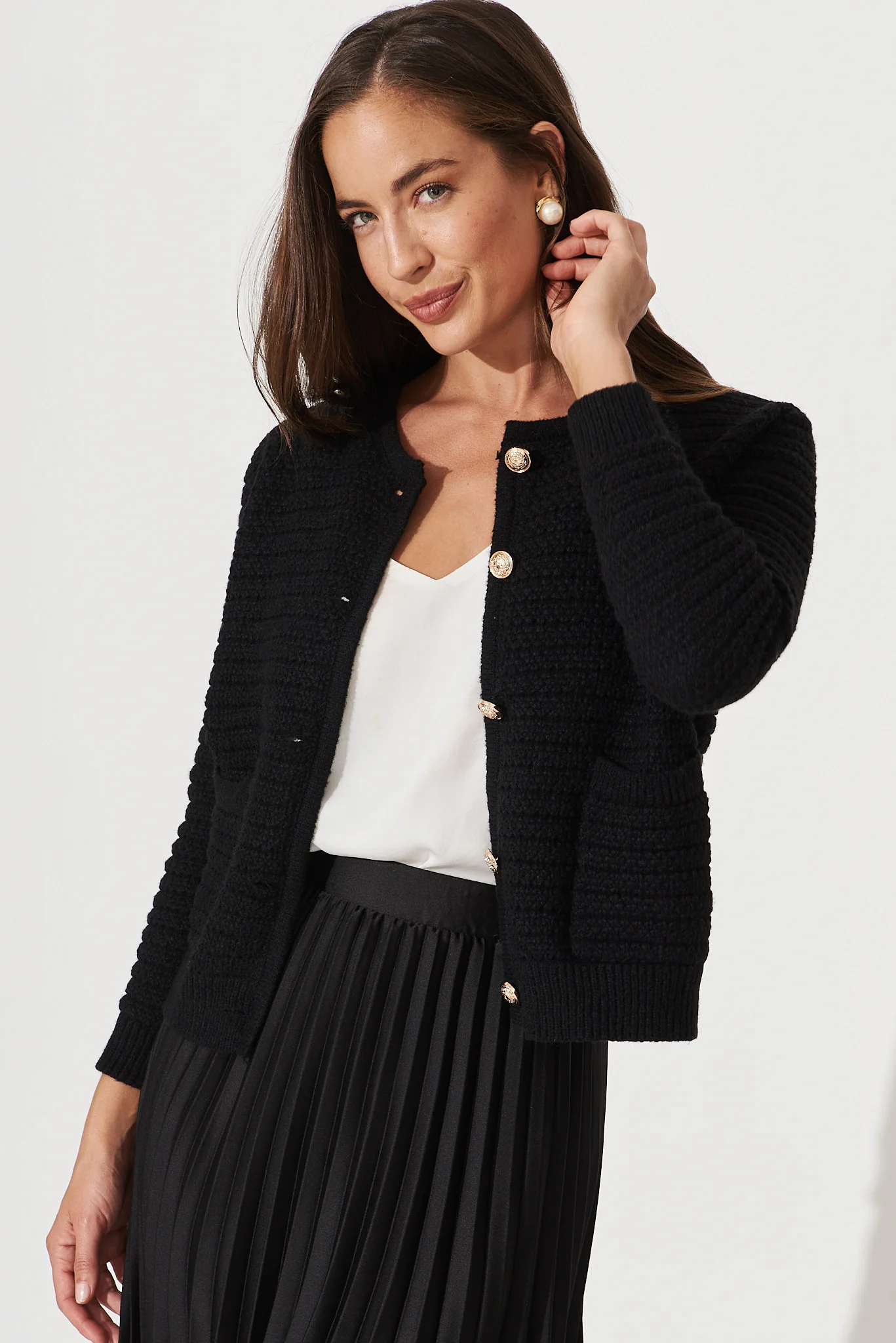 Cartagena Knit Cardigan In Black - Image 5