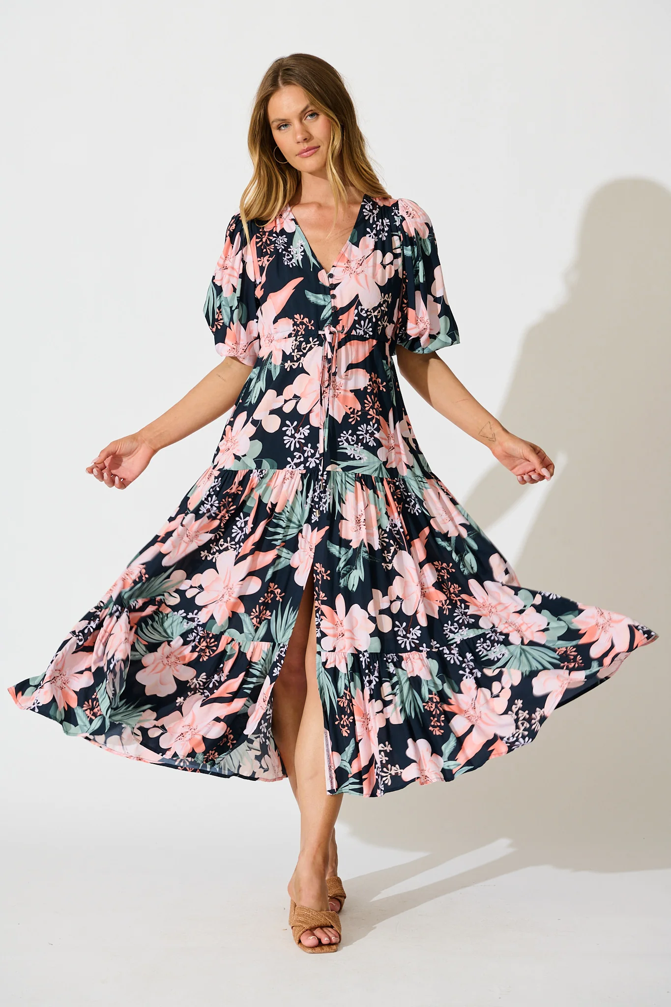 Carwen Maxi Dress in Navy with Multi Floral