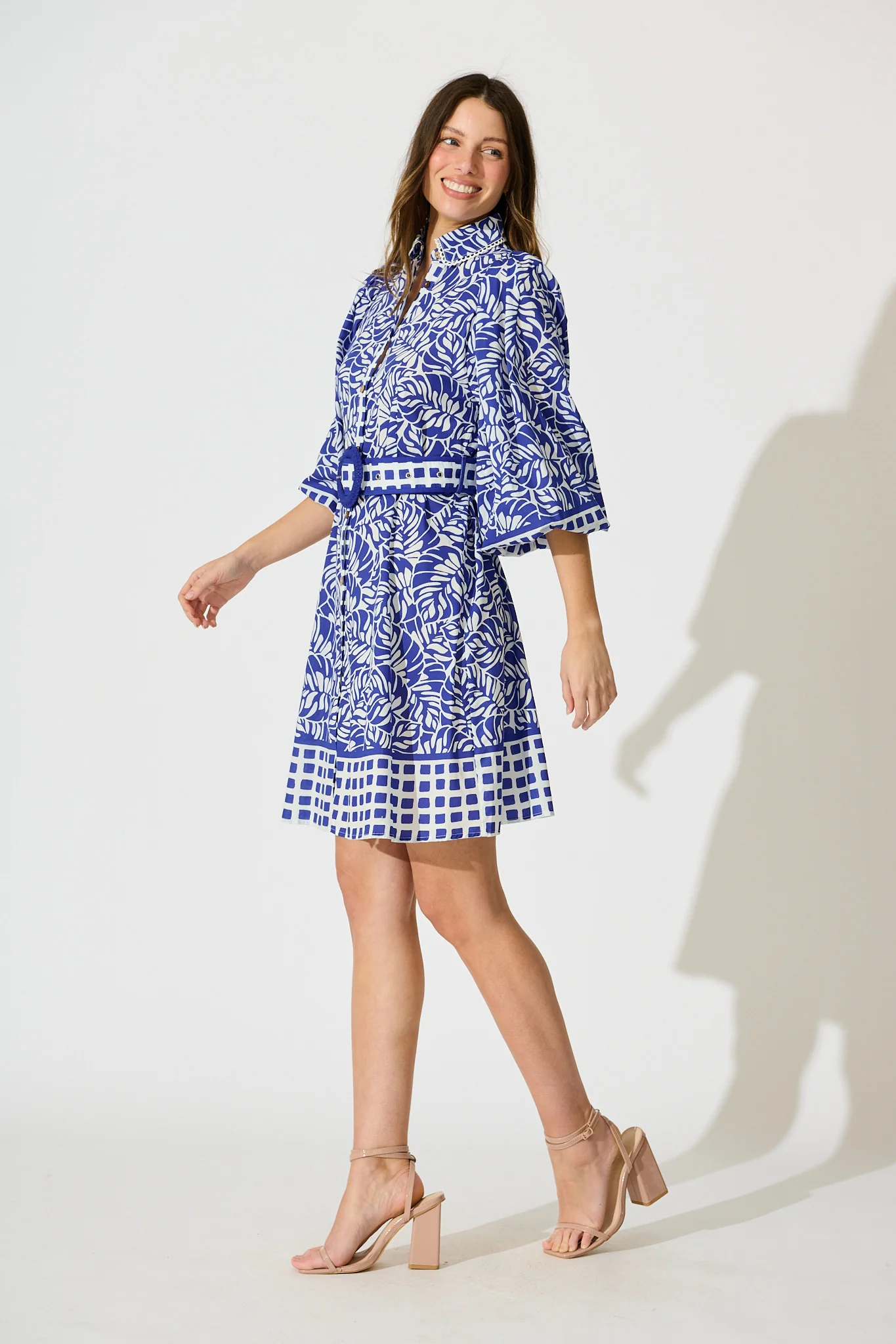 Carys Dress in Blue with White Cotton - Image 3