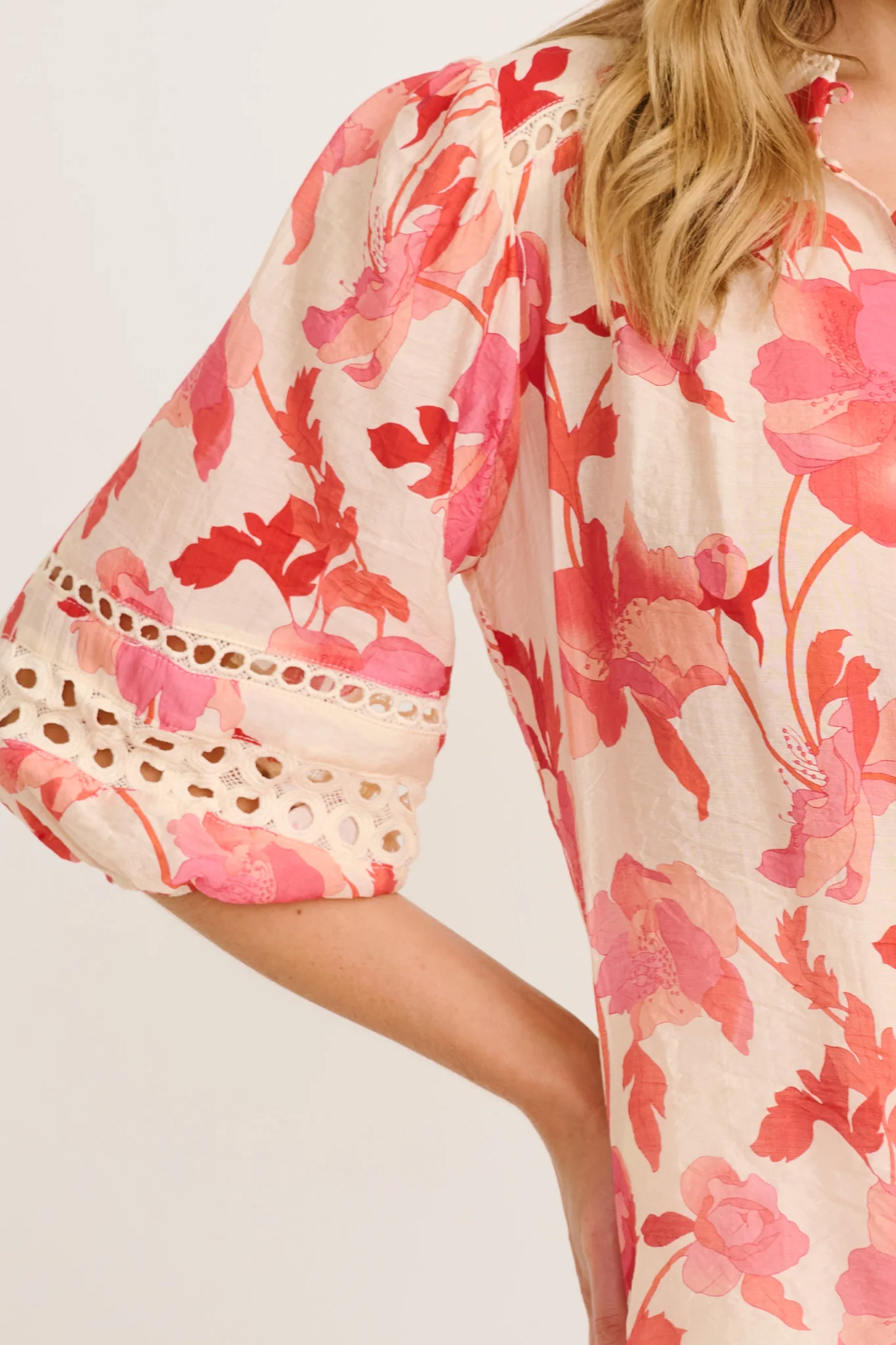 Cascades Top in Cream with Pink Floral - Image 6