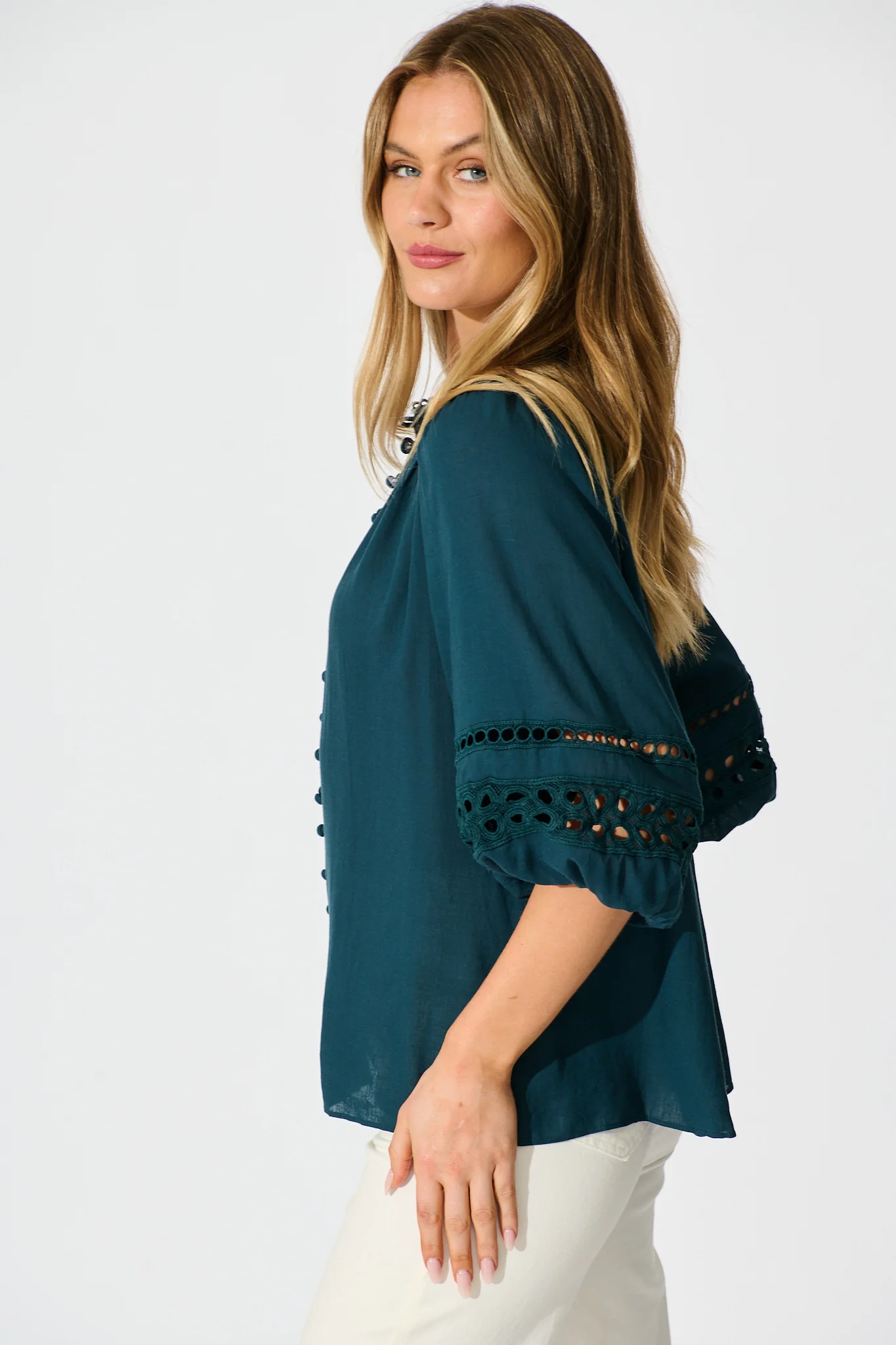 Cascades Top in Emerald Linen Blend - Image 2