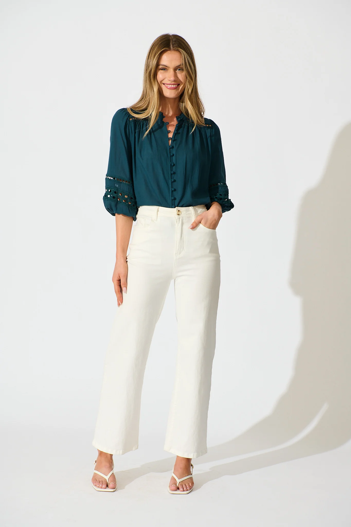 Cascades Top in Emerald Linen Blend - Image 4
