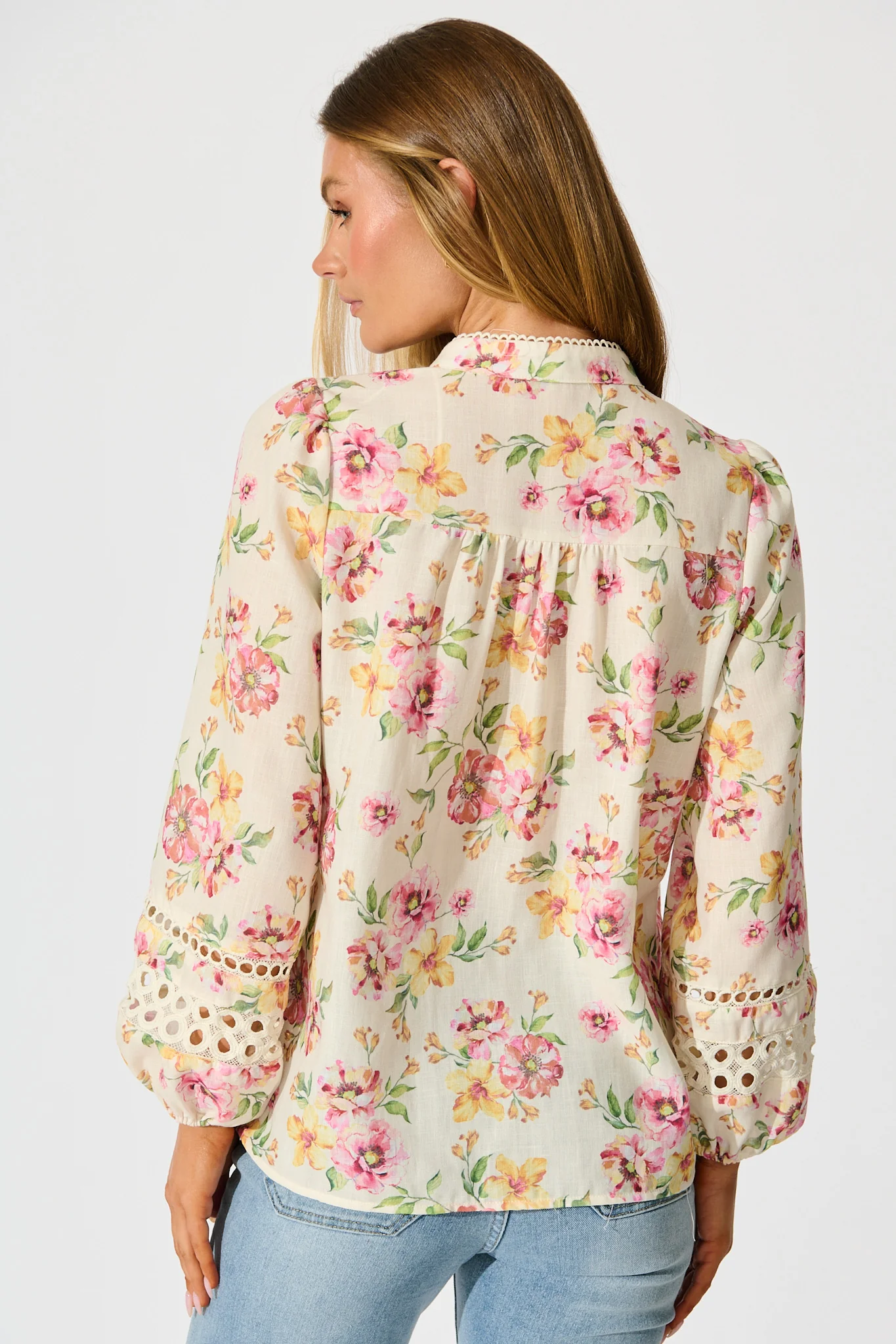 Cascades Top in Yellow Floral Linen Blend - Image 3