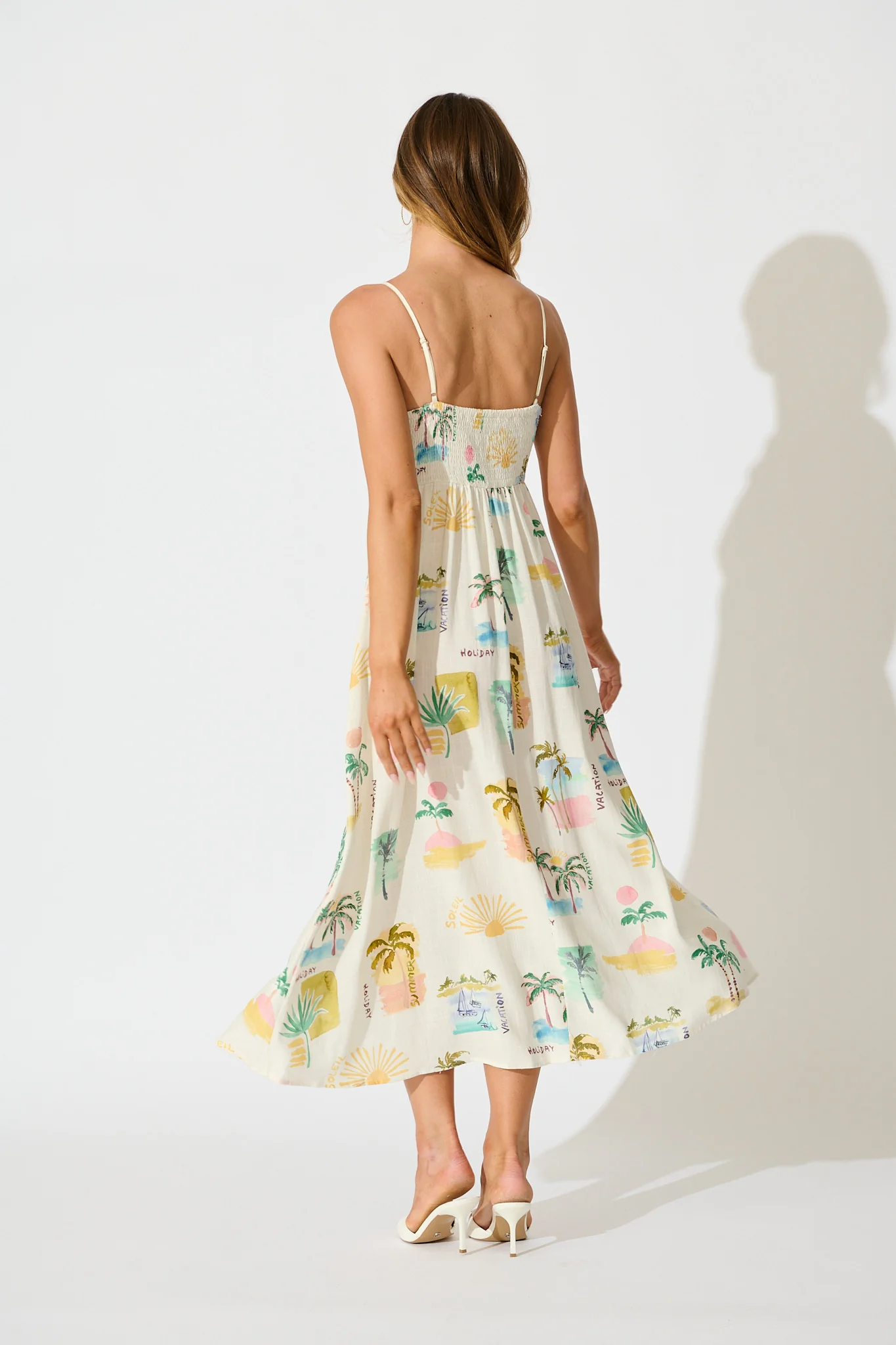 Cate Maxi Sundress in Cream with Multi Summer Linen Blend - Image 4