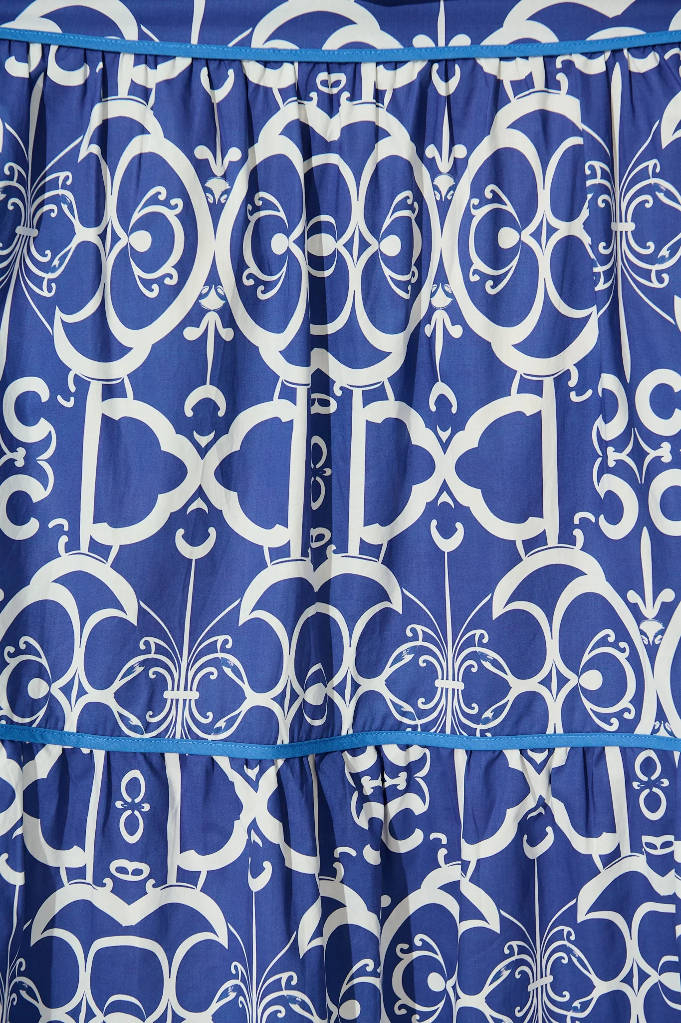 Celandine Halter Neck Maxi Dress in Blue with White Print Cotton - Image 6