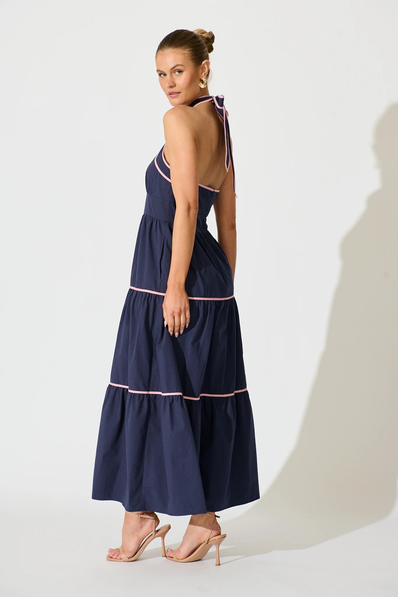 Celandine Halter Neck Maxi Dress in Navy Cotton - Image 4